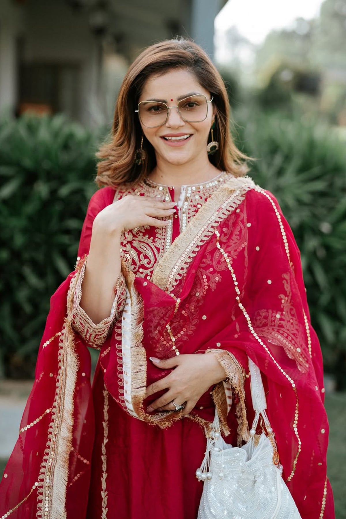 Rubina Dilaik In MAHIKA - Rani Hotpink LONG KURTA WITH PALAZZO AND DUPATTA