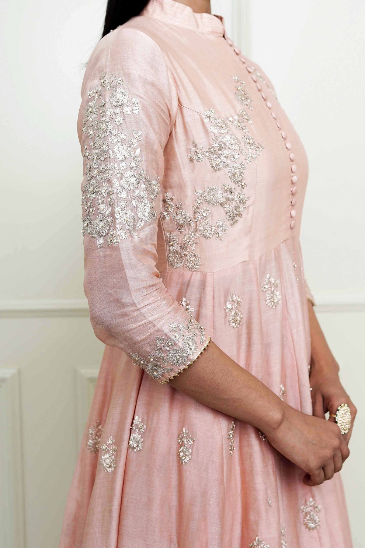 Taveshi-Pearl Pink Pearl Embroidered Anarkali Set