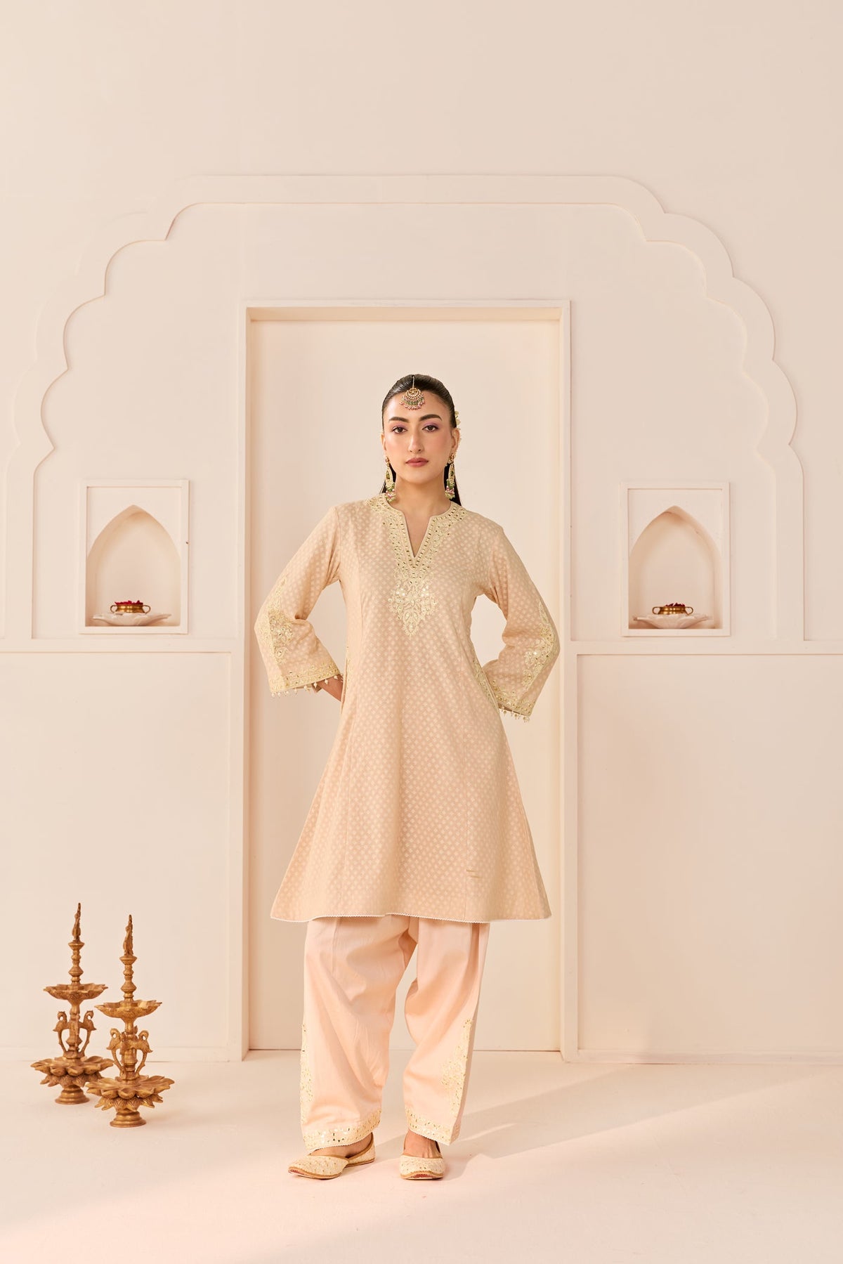 Reem - Carnation Pink Short Choga With Dogri Salwar