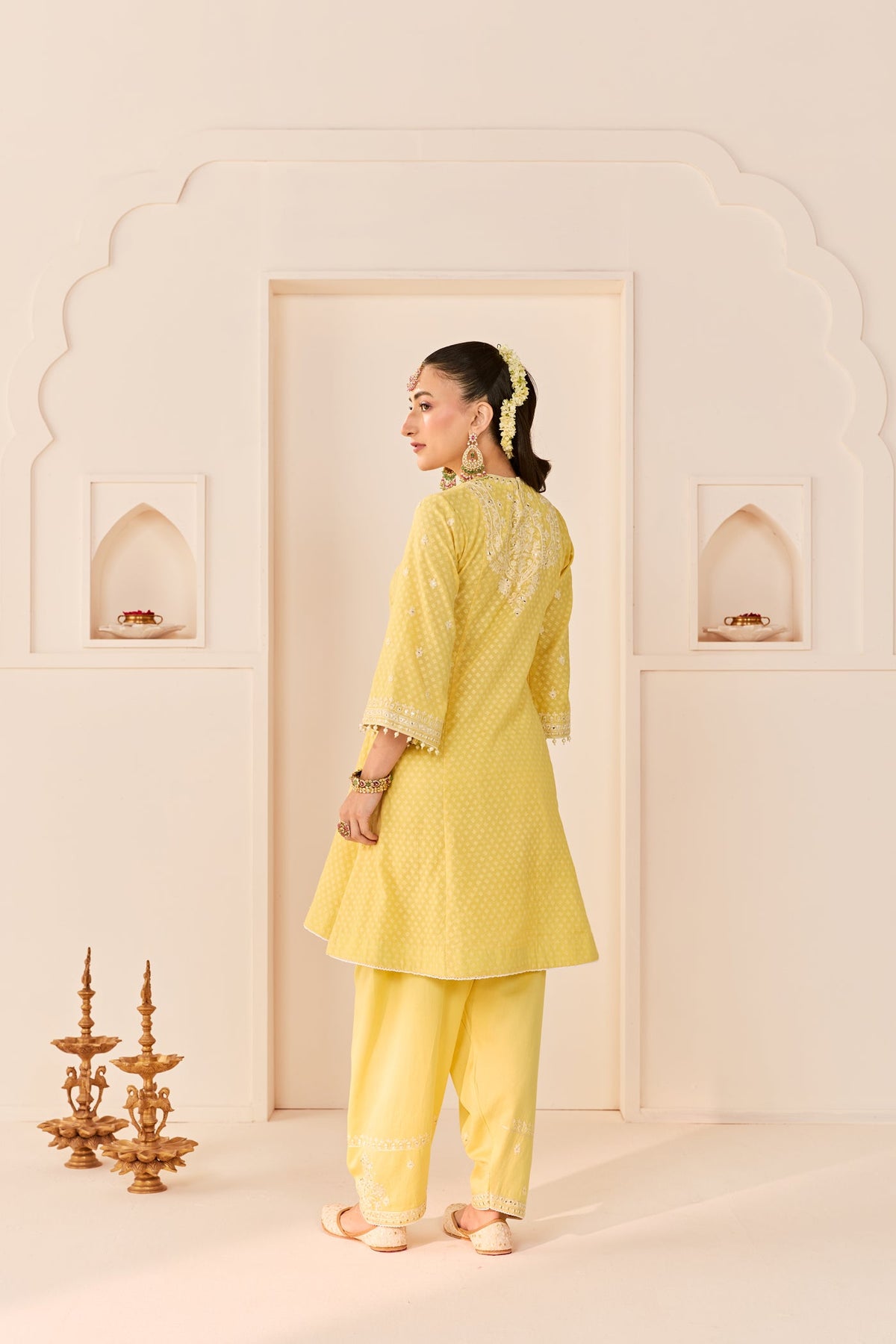 Nida - Lemon Yellow Short Choga With Farshi Salwar