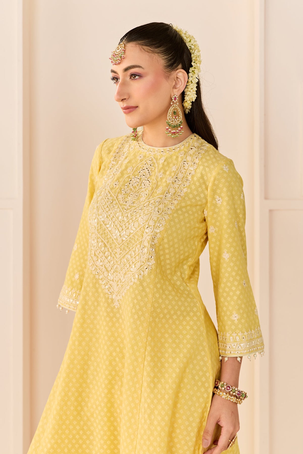 Nida - Lemon Yellow Short Choga With Farshi Salwar
