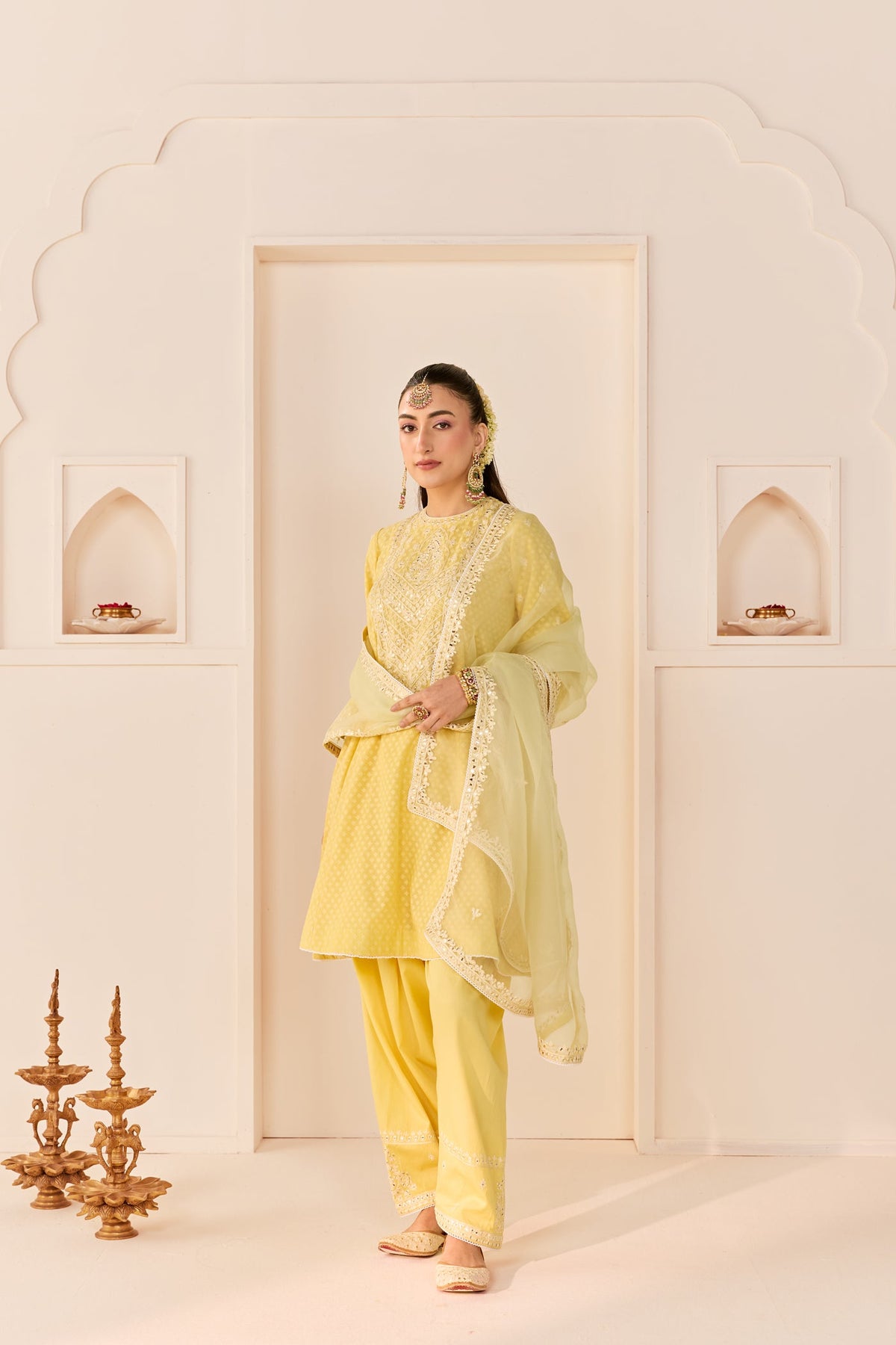Nida - Lemon Yellow Short Choga With Farshi Salwar