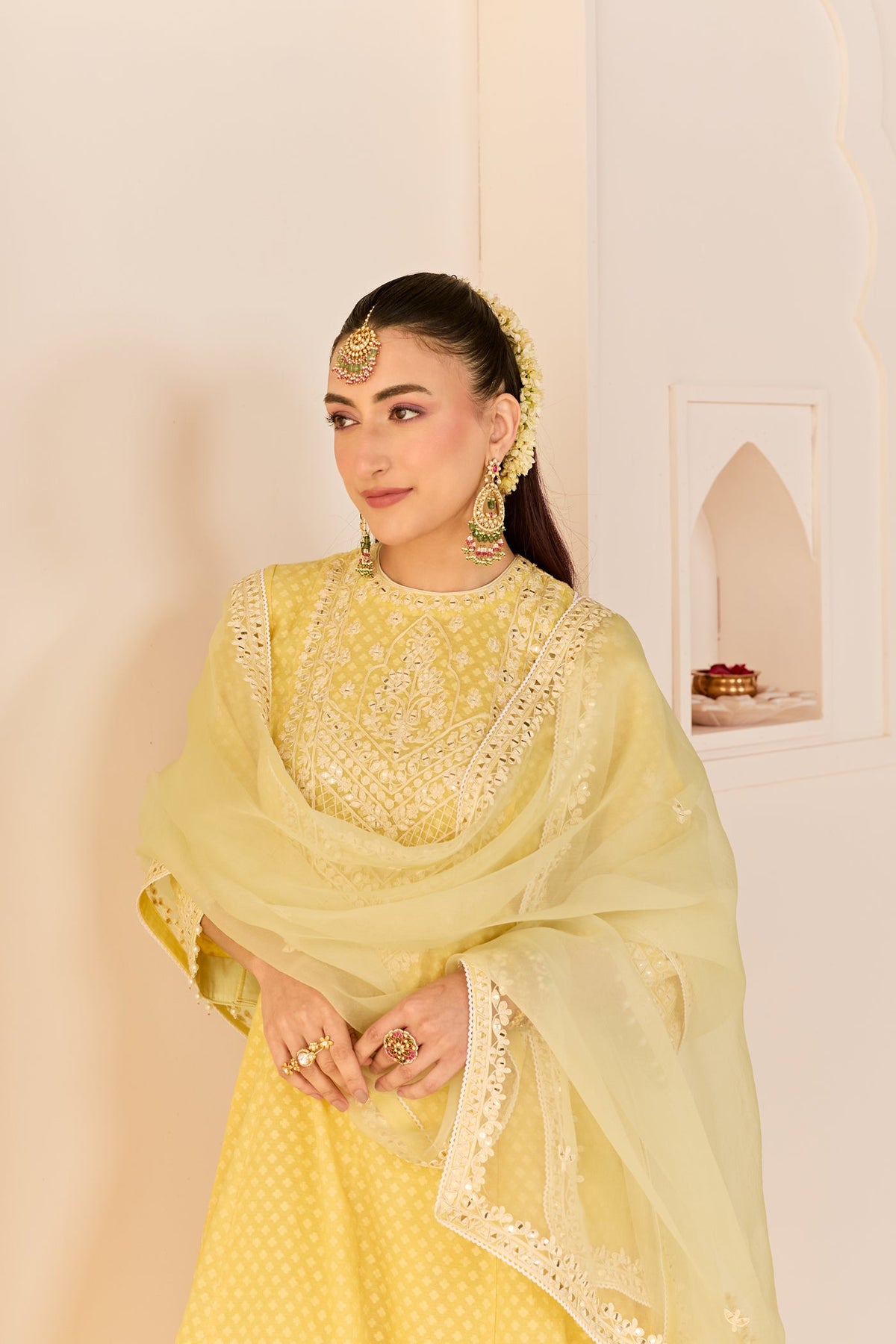 Nida - Lemon Yellow Short Choga With Farshi Salwar