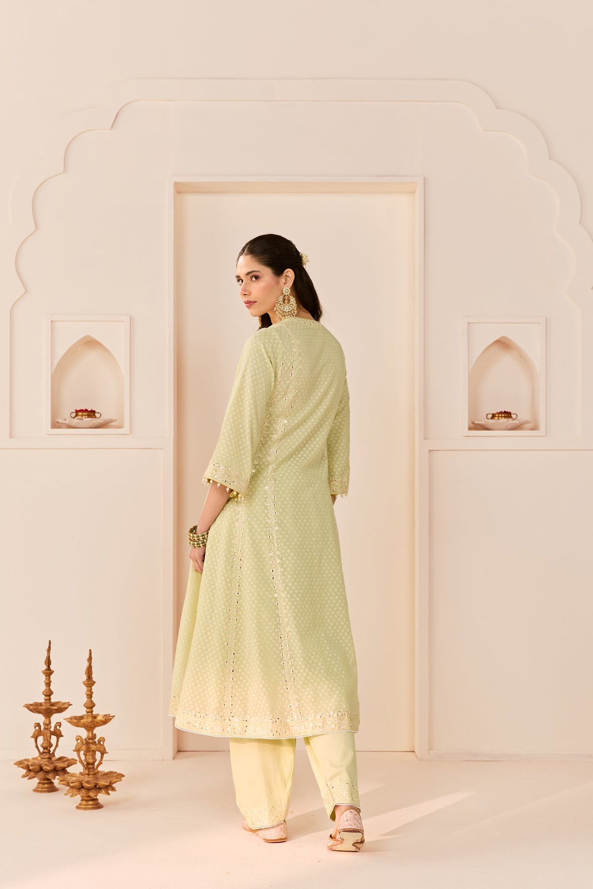 Firdaus - Mint Green Long Kalidaar Chauga With Dogri Salwar And Dupatta (LXRTS)