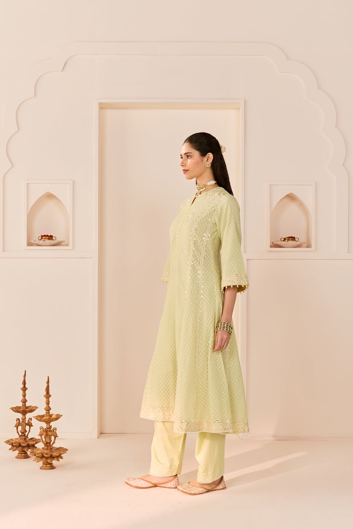 Firdaus - Mint Green Long Kalidaar Chauga With Dogri Salwar And Dupatta (LXRTS)