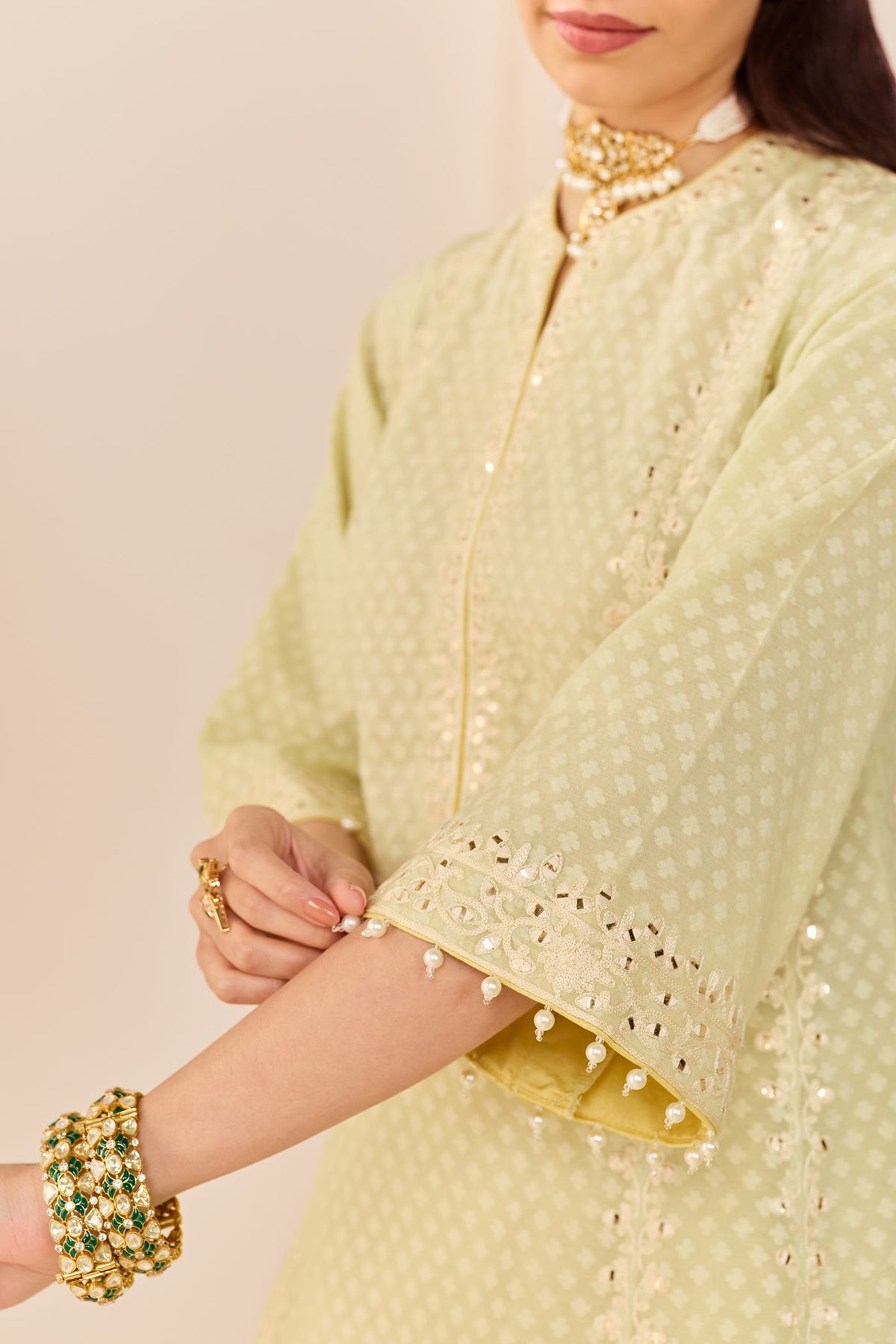 Firdaus - Mint Green Long Kalidaar Chauga With Dogri Salwar And Dupatta (LXRTS)