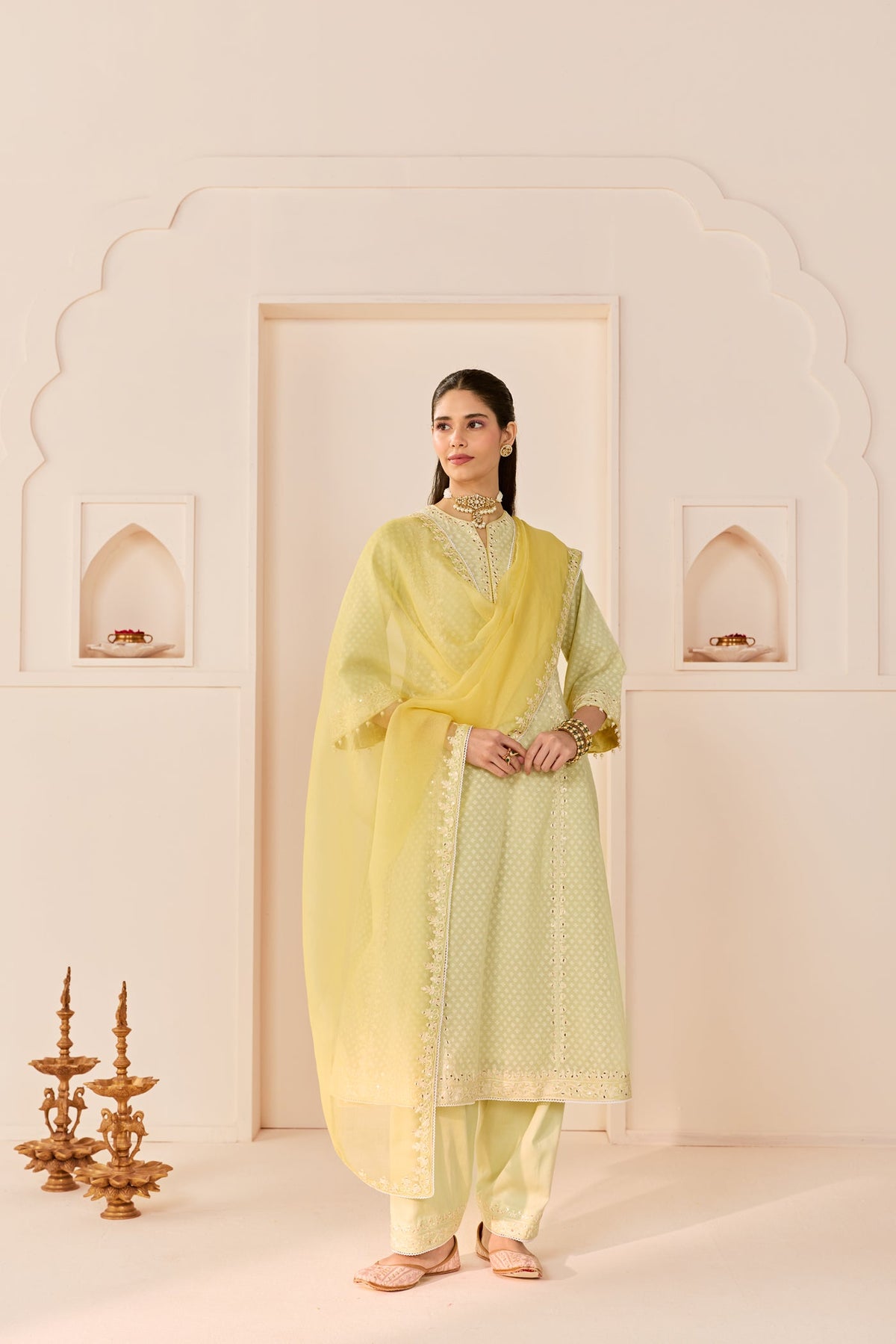 Firdaus - Mint Green Long Kalidaar Chauga With Dogri Salwar And Dupatta (LXRTS)