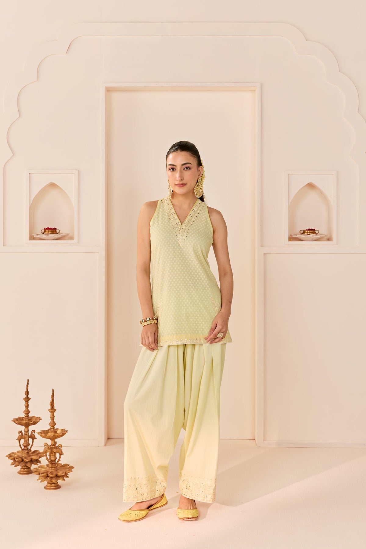 Miral - Mint Green Short Kurta With Farsi Salwar