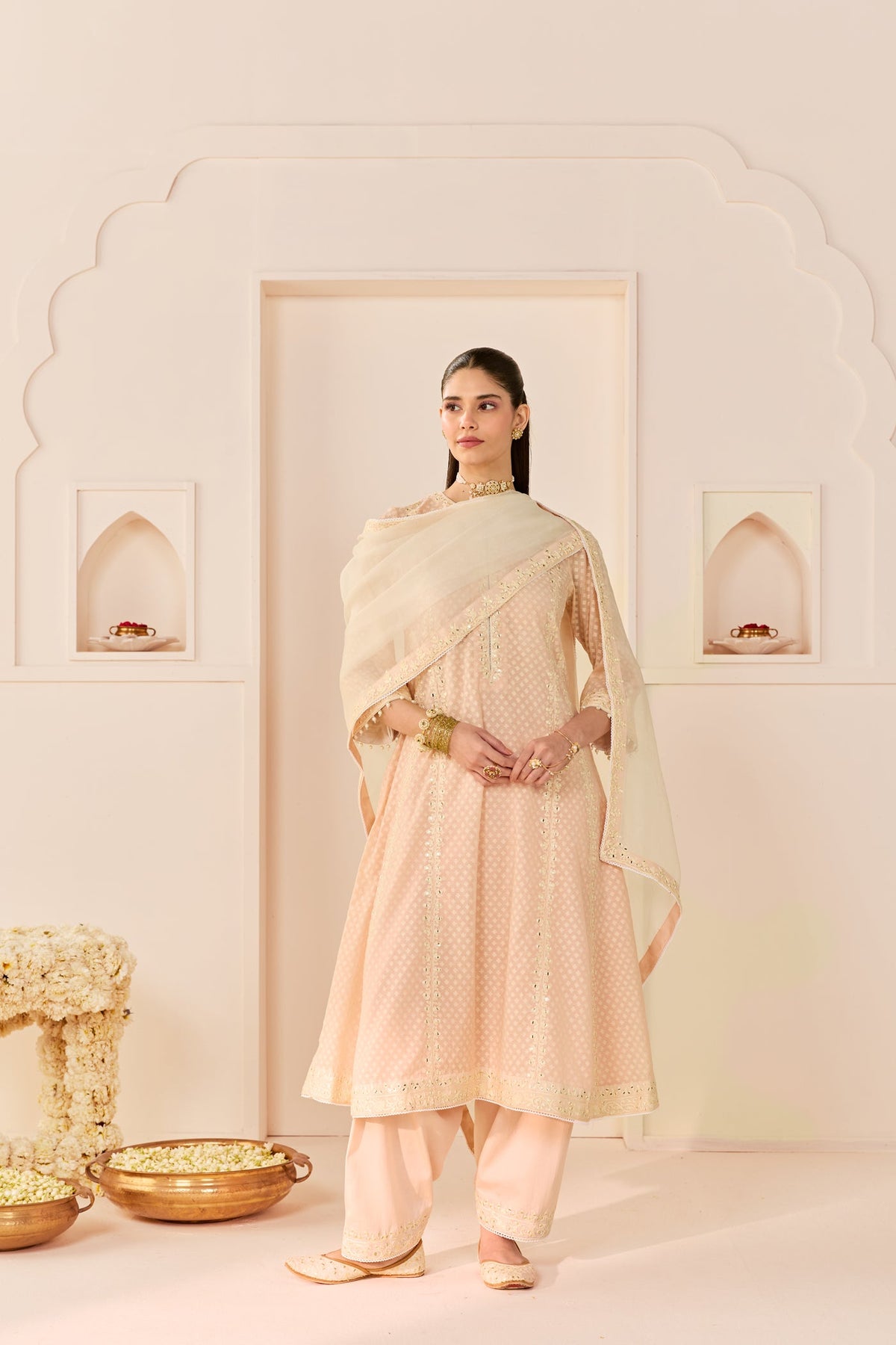 Firdaus - Carnation Pink Long Kalidaar Chauga With Dogri Salwar And Dupatta