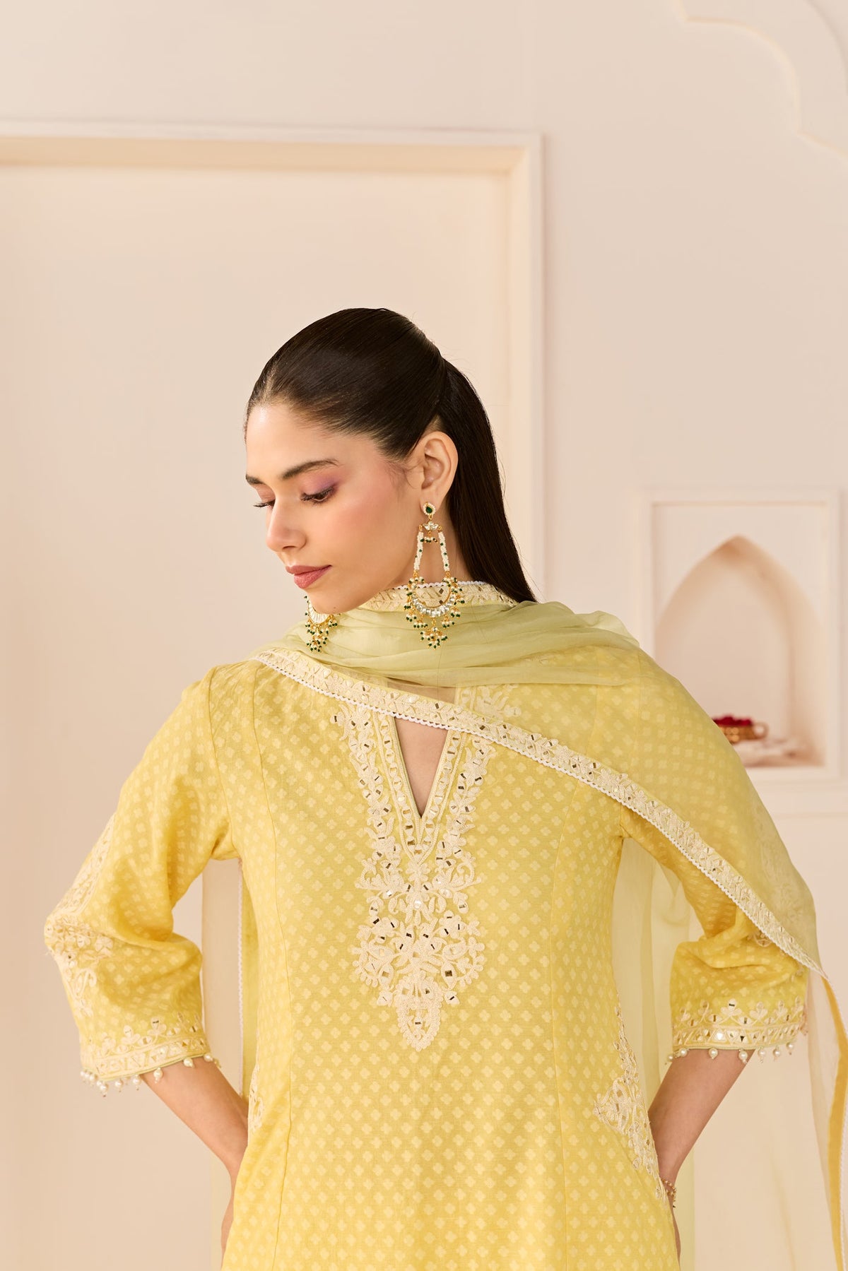 Reem - Lemon Yellow Short Choga With Dogri Salwar