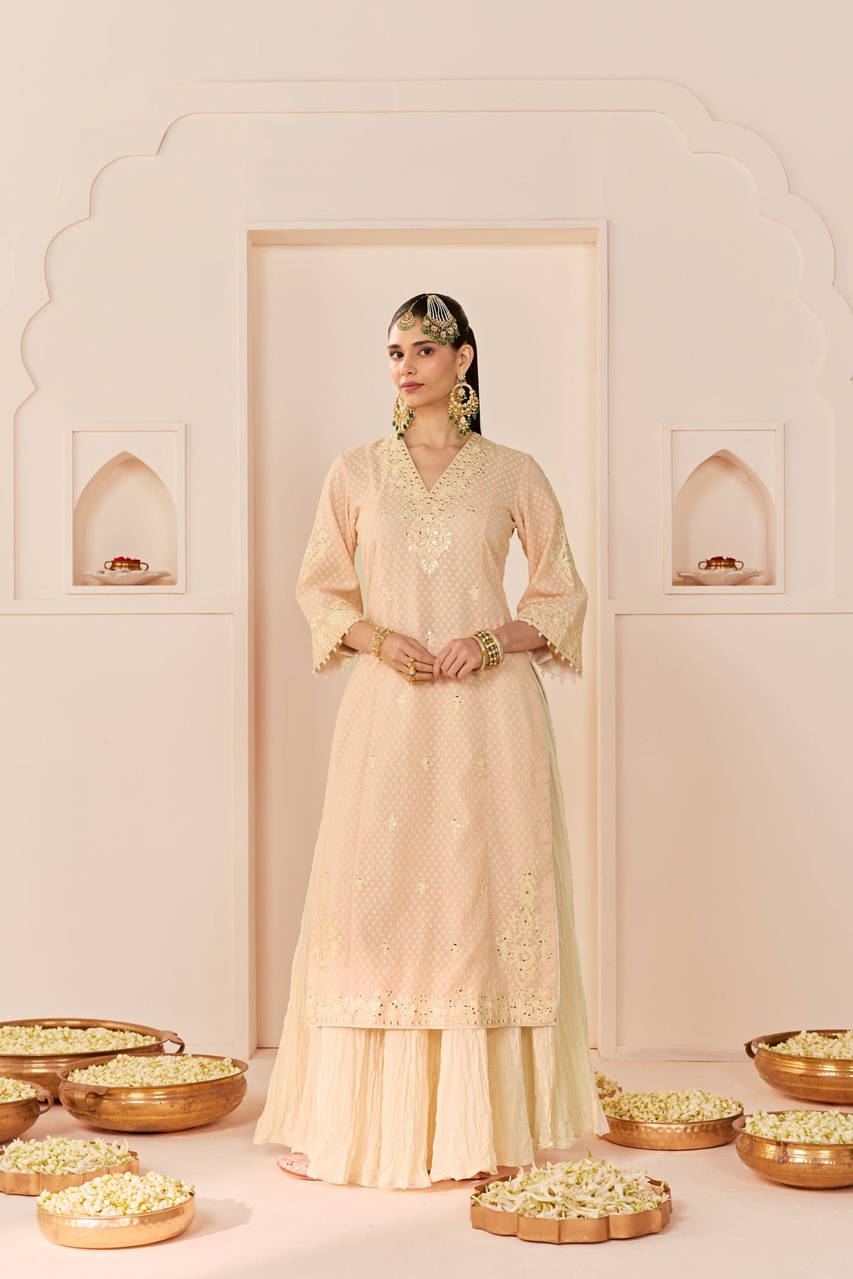 Ruhani - Carnation Pink Long Kurta With Skirt And Dupatta