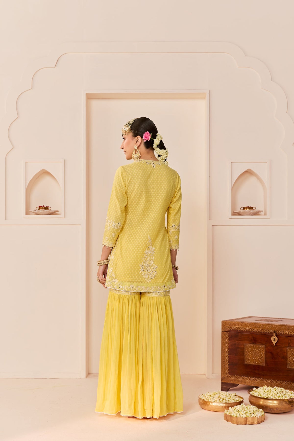 Yasneen - Lemon Yellow Short Kurta With Garara And Dupatta (LXRTS)