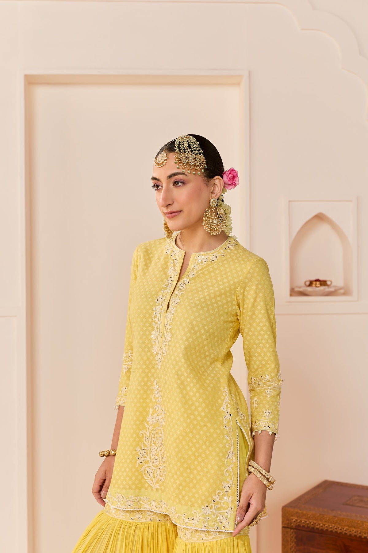 Yasneen - Lemon Yellow Short Kurta With Garara And Dupatta (LXRTS)