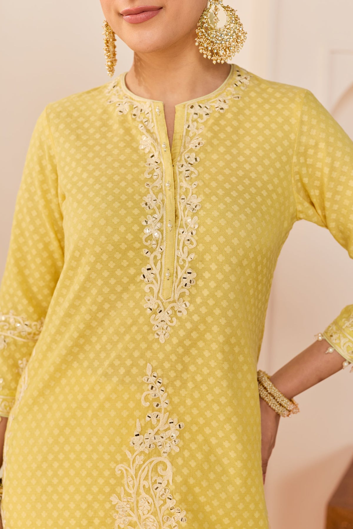 Yasneen - Lemon Yellow Short Kurta With Garara And Dupatta (LXRTS)