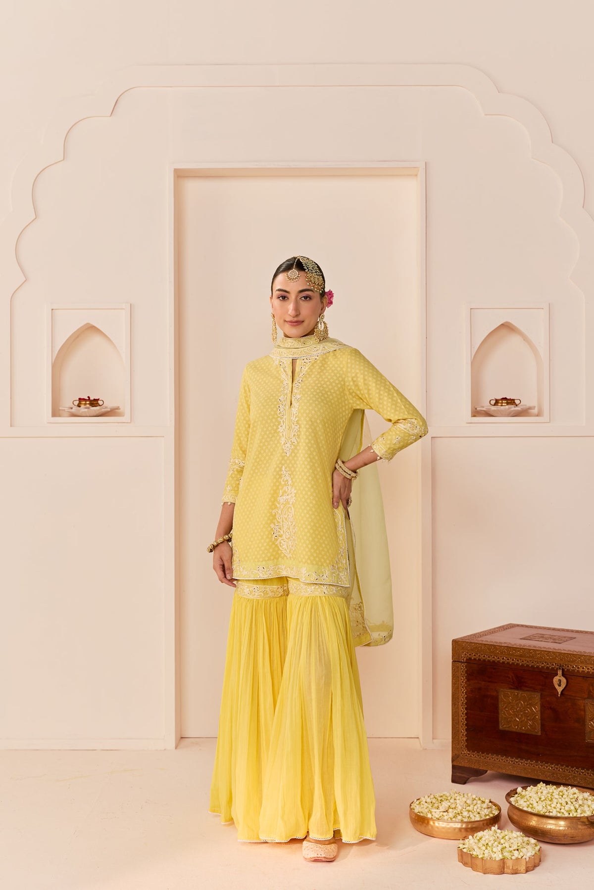 Yasneen - Lemon Yellow Short Kurta With Garara And Dupatta (LXRTS)