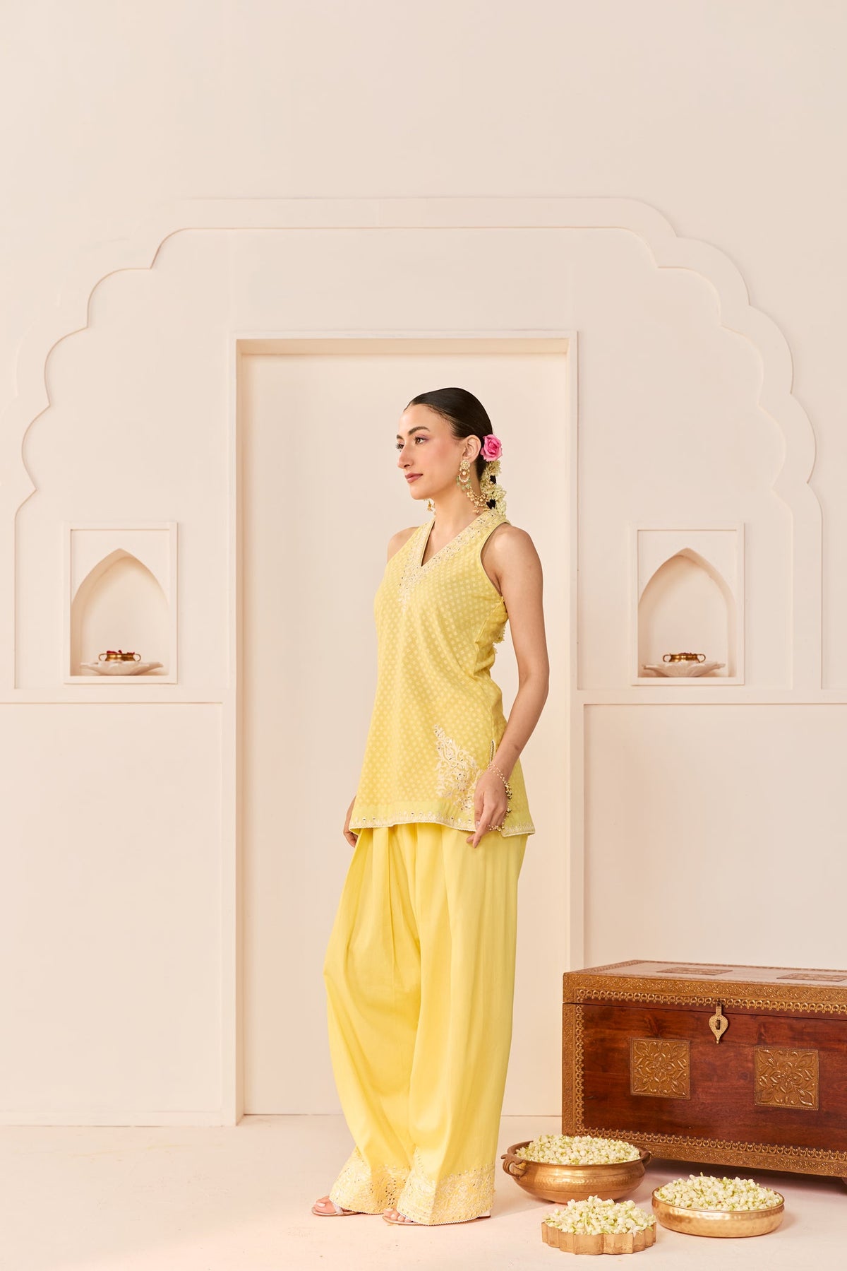 Miral - Lemon Yellow Short Kurta With Farsi Salwar (LXRTS)