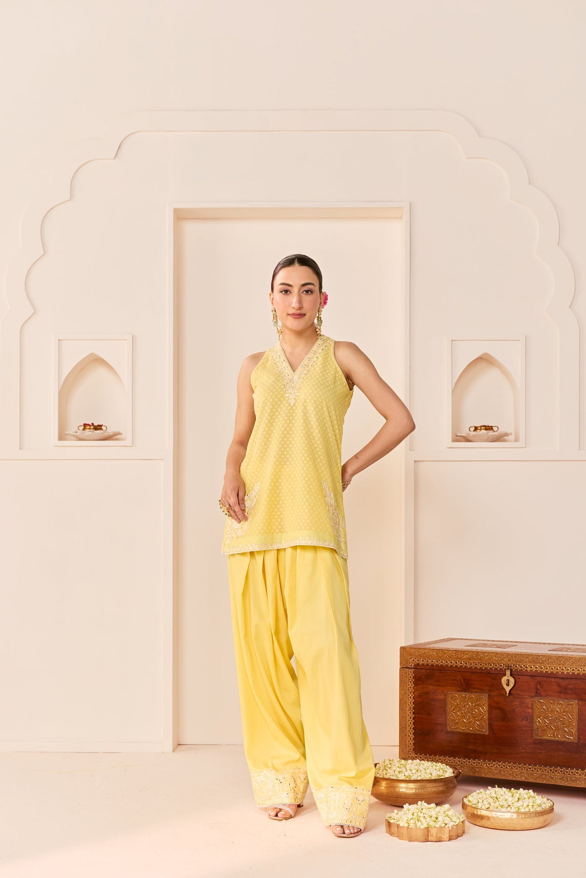 Miral - Lemon Yellow Short Kurta With Farsi Salwar (LXRTS)