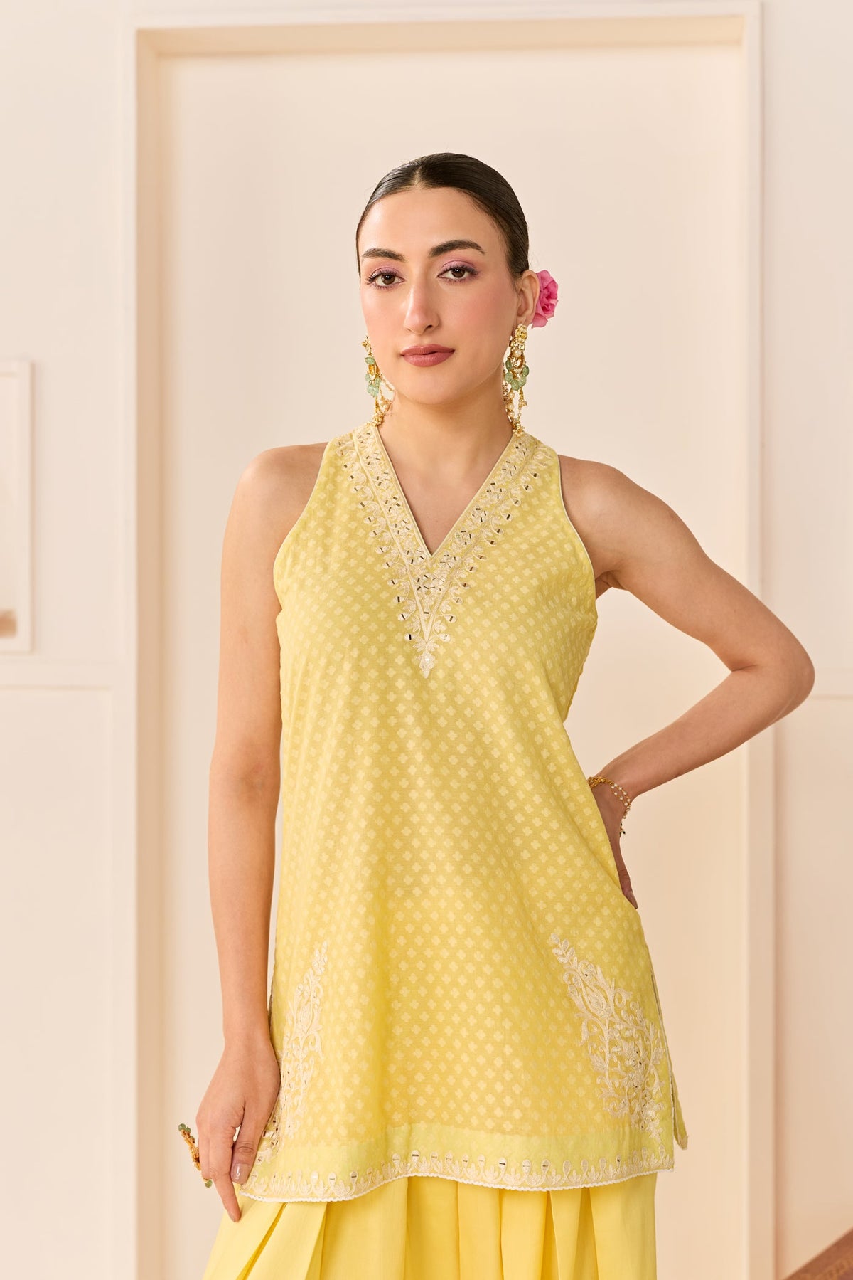 Miral - Lemon Yellow Short Kurta With Farsi Salwar (LXRTS)