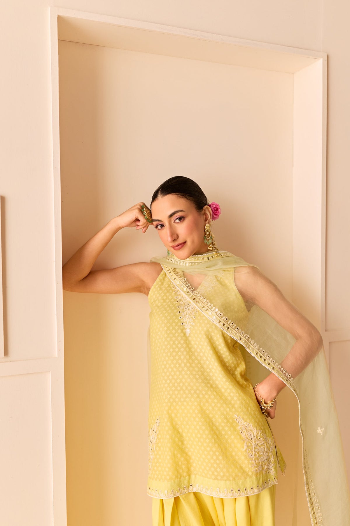 Miral - Lemon Yellow Short Kurta With Farsi Salwar (LXRTS)
