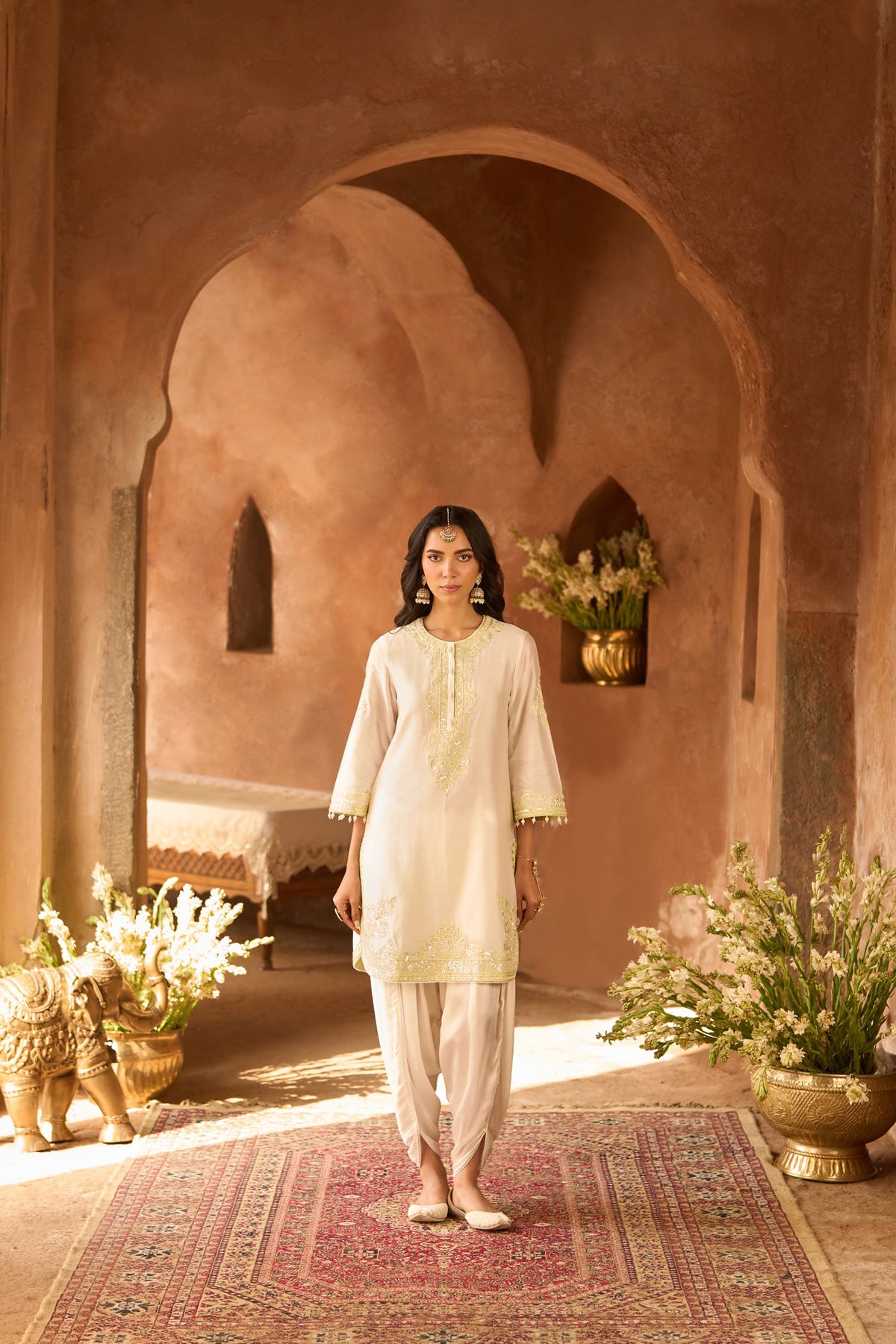 NYRA - DAISY IVORY WITH MINT GREEN SHORT KURTA AND DHOTI (LXRTS)