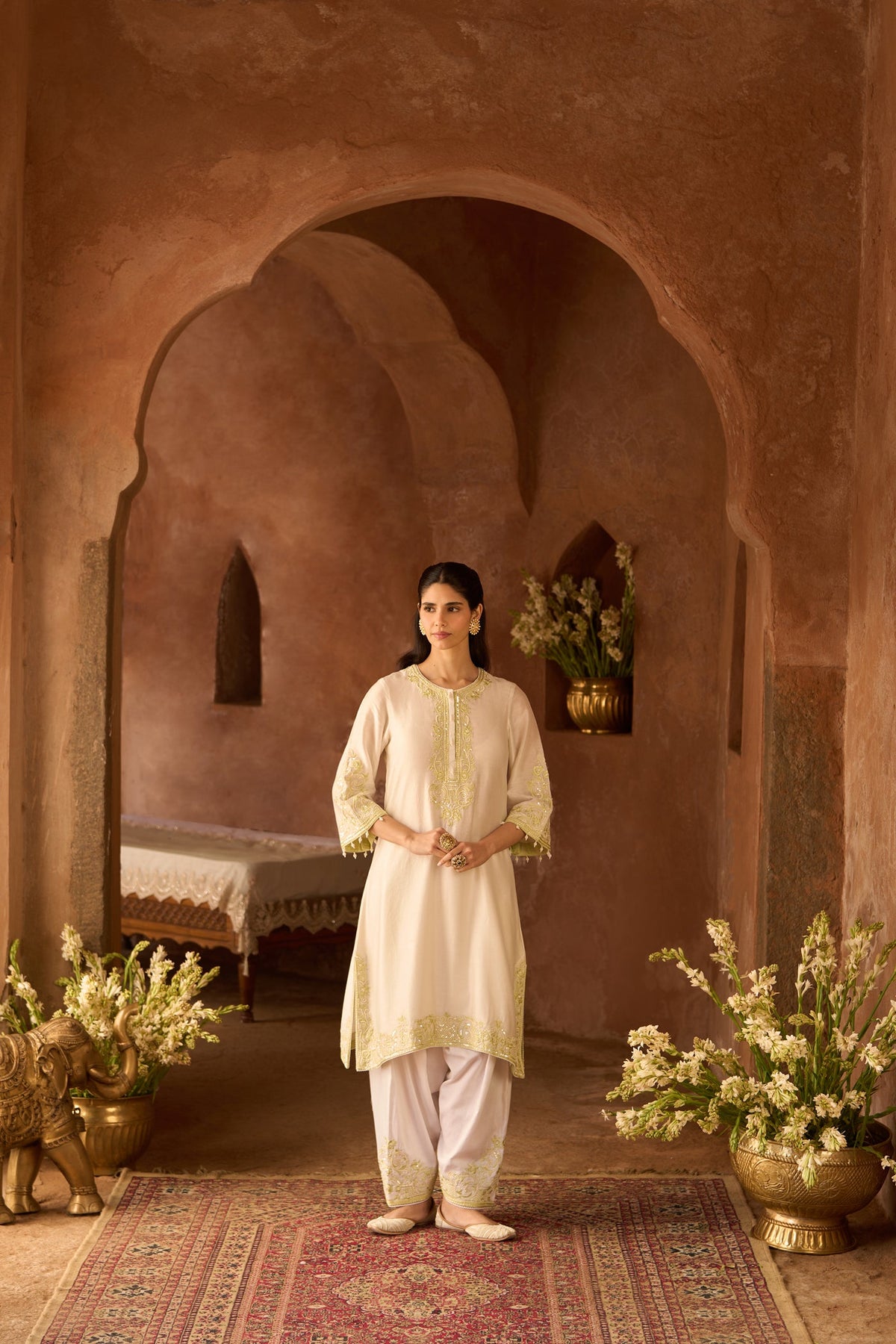 HANI - DAISY IVORY WITH MINT GREEN A-LINE KURTA WITH SALWAR AND DUPATTA (LXRTS)
