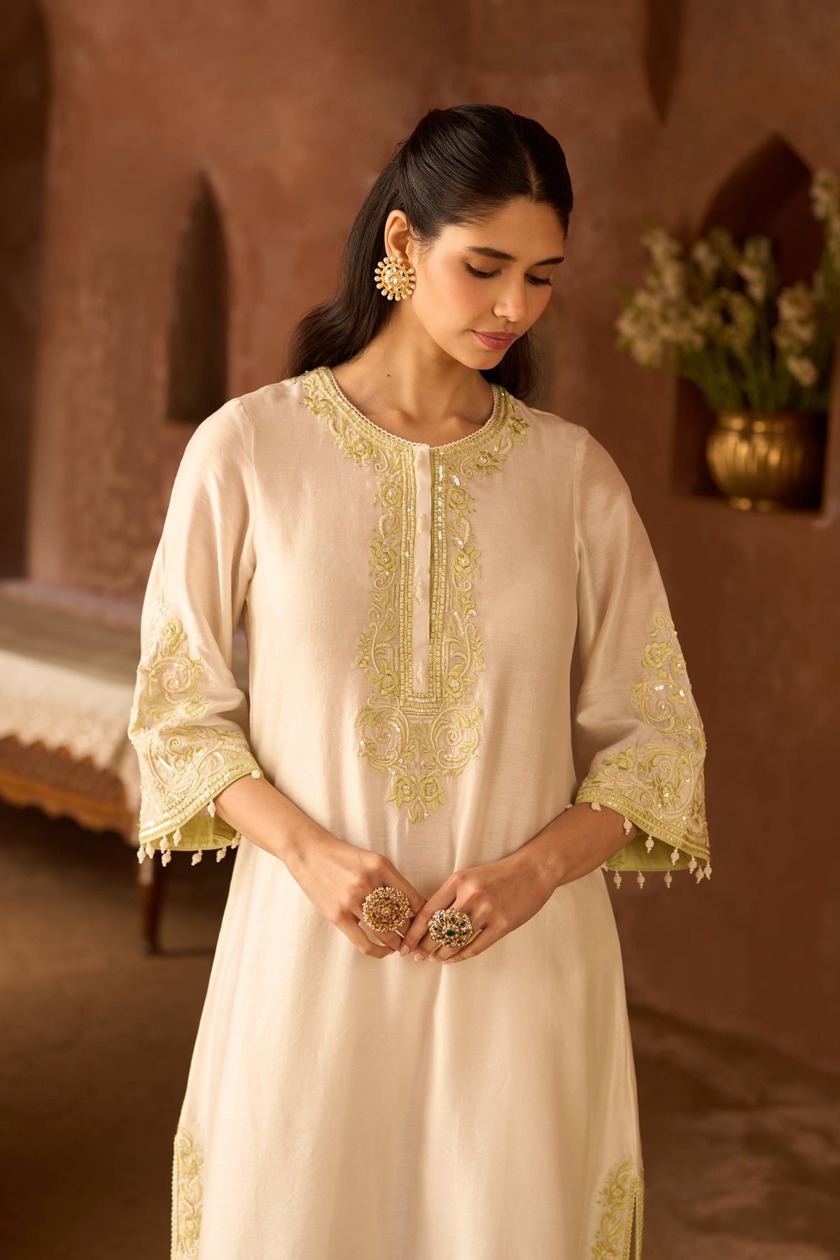 HANI - DAISY IVORY WITH MINT GREEN A-LINE KURTA WITH SALWAR AND DUPATTA (LXRTS)