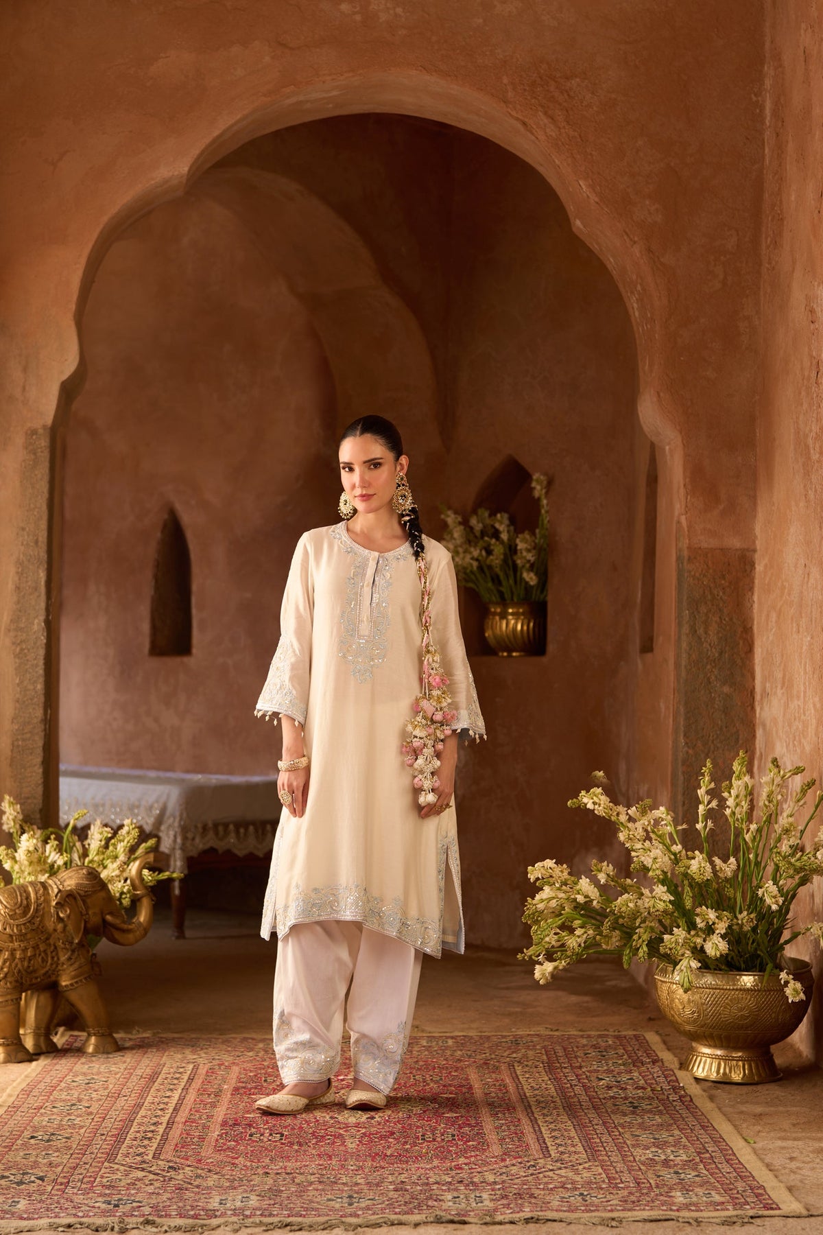 HANI - DAISY IVORY WITH BLUE A-LINE KURTA WITH SALWAR AND DUPATTA (LXRTS)