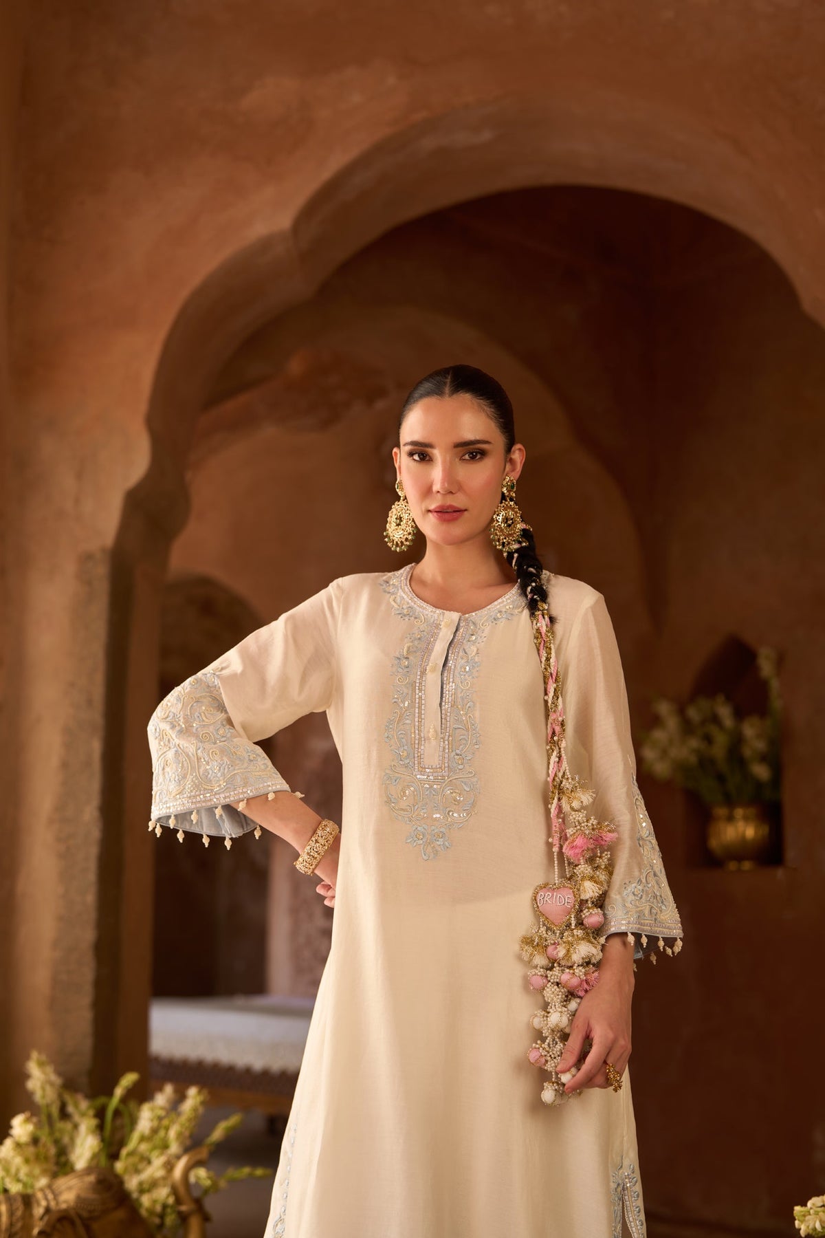 HANI - DAISY IVORY WITH BLUE A-LINE KURTA WITH SALWAR AND DUPATTA (LXRTS)