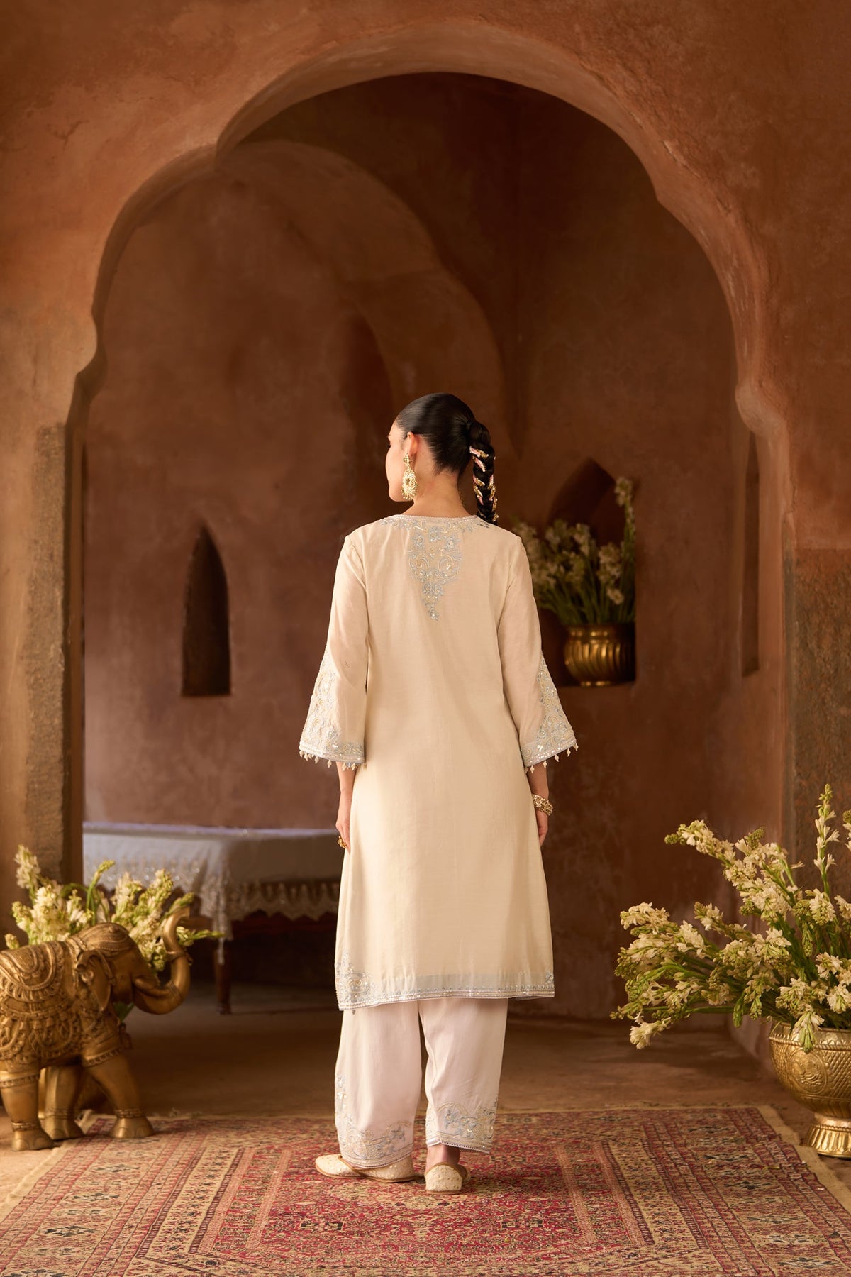 HANI - DAISY IVORY WITH BLUE A-LINE KURTA WITH SALWAR AND DUPATTA (LXRTS)