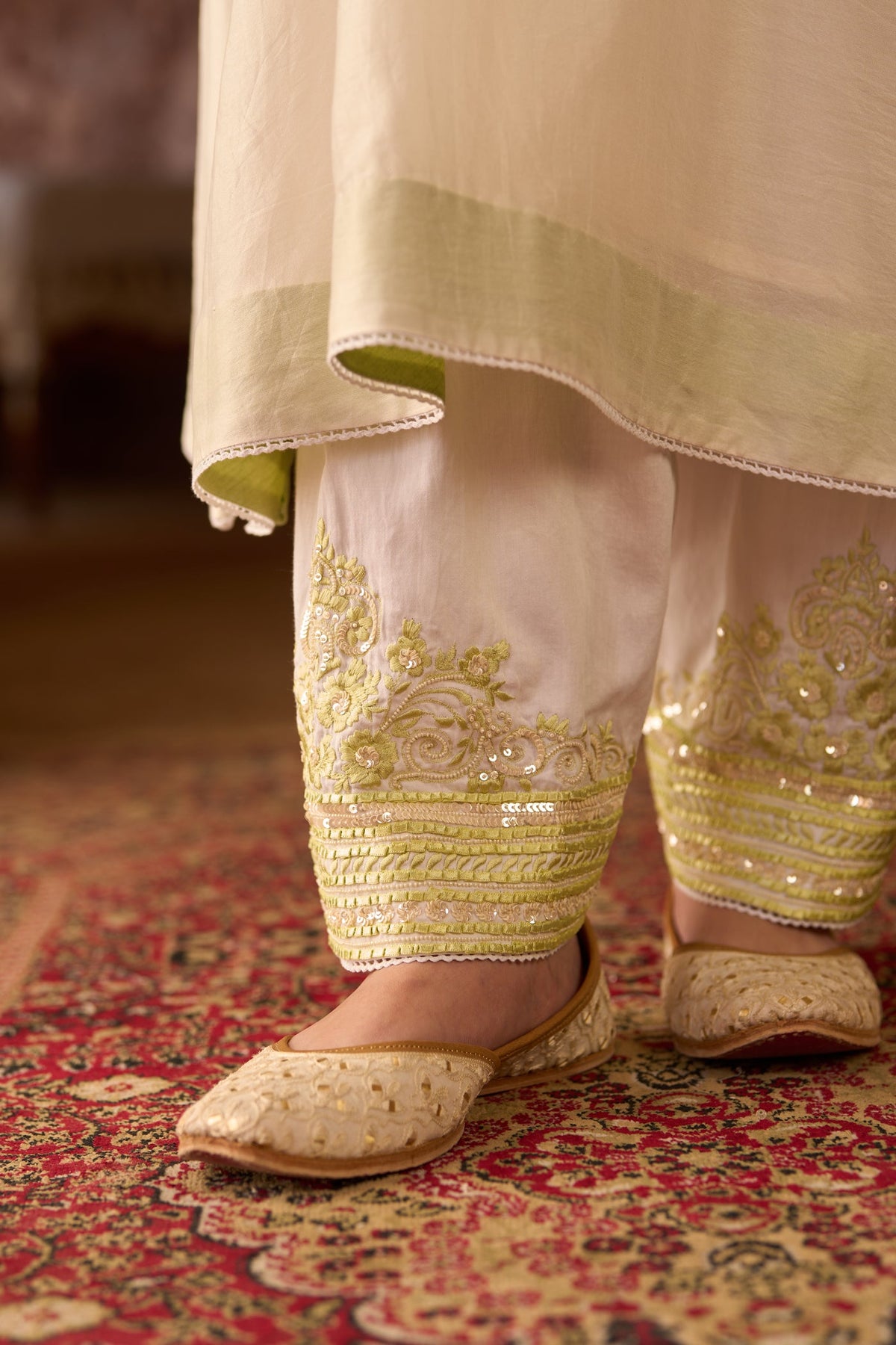 SAHABAT - DAISY IVORY WITH MINT GREEN KAAFTAN WITH SALWAR (LXRTS)