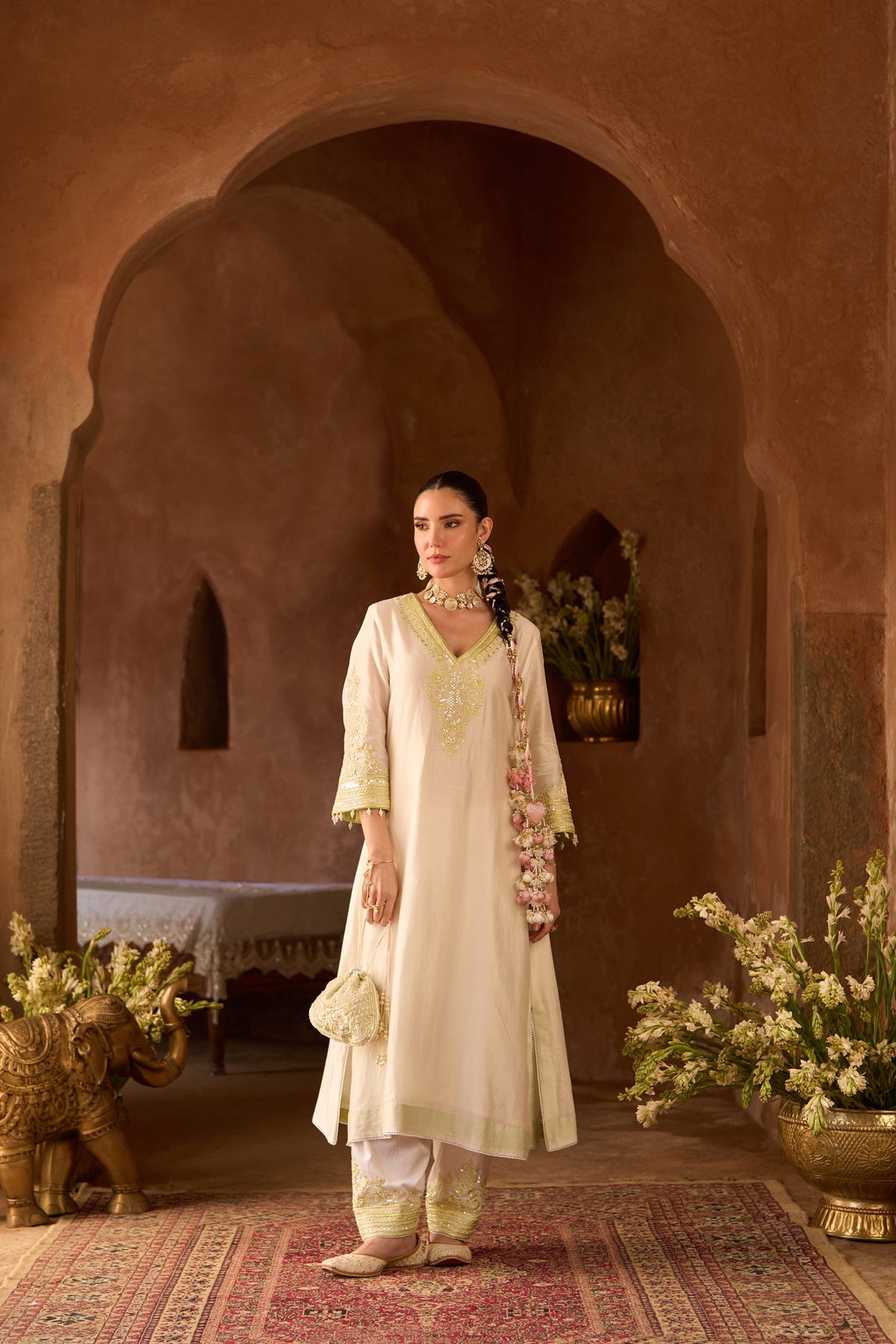 SAHABAT - DAISY IVORY WITH MINT GREEN KAAFTAN WITH SALWAR (LXRTS)