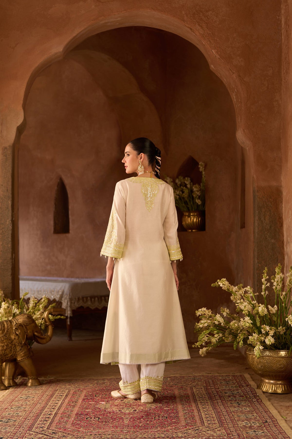 SAHABAT - DAISY IVORY WITH MINT GREEN KAAFTAN WITH SALWAR (LXRTS)