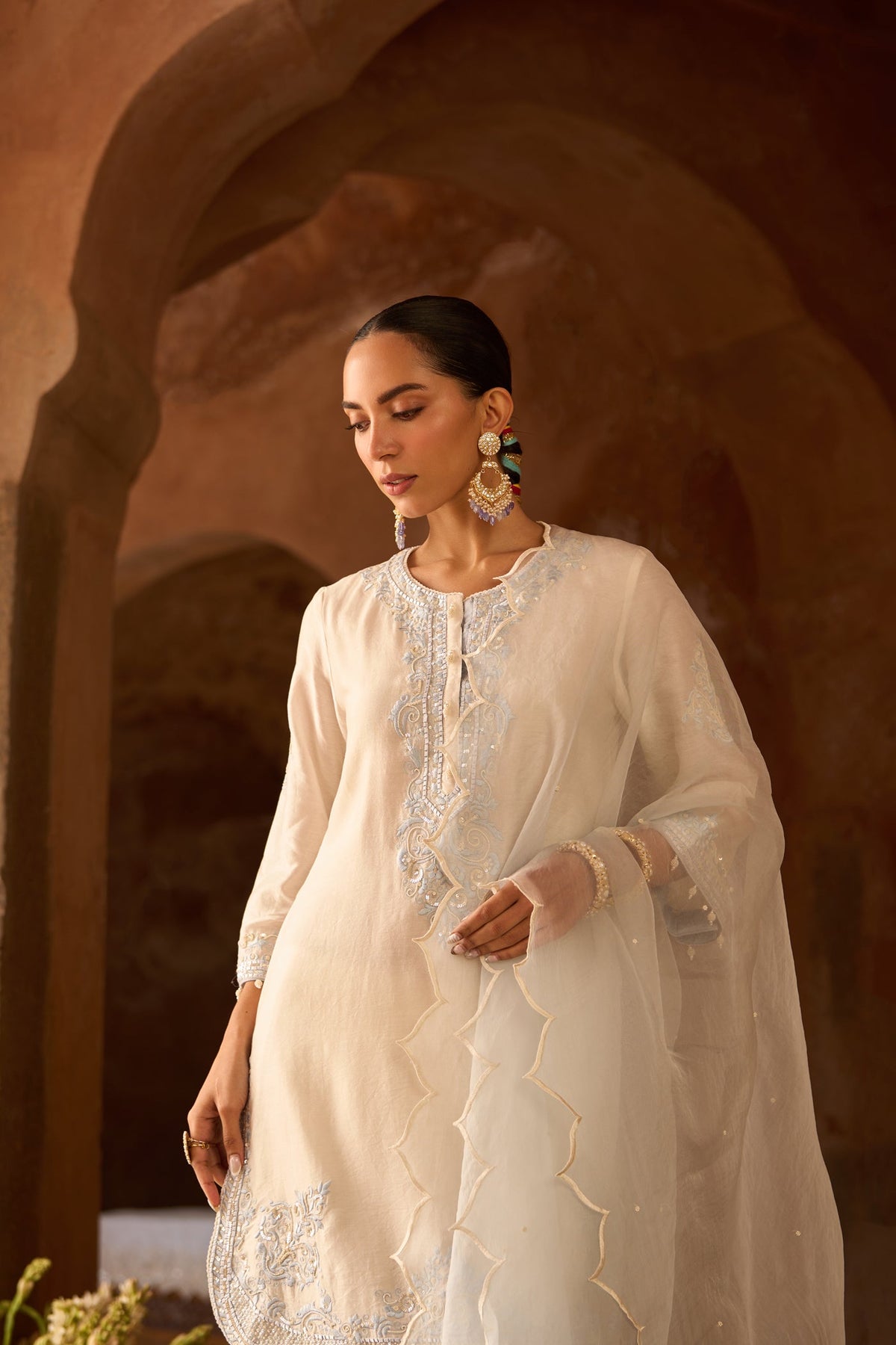 NYRA - DAISY IVORY WITH BLUE SHORT KURTA AND DHOTI