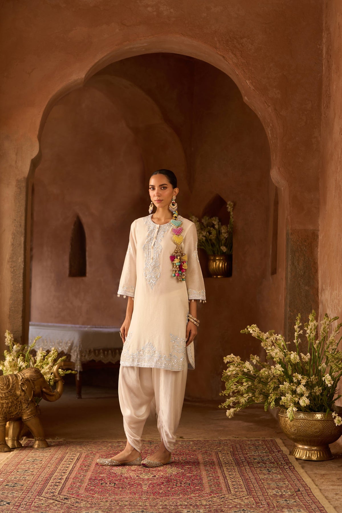 NYRA - DAISY IVORY WITH BLUE SHORT KURTA AND DHOTI