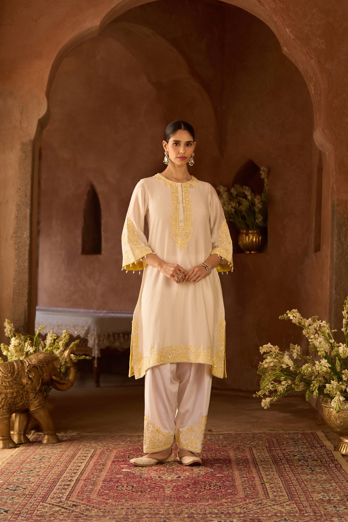HANI - DAISY IVORY WITH LEMON YELLOW A-LINE KURTA WITH SALWAR AND DUPATTA (LXRTS)