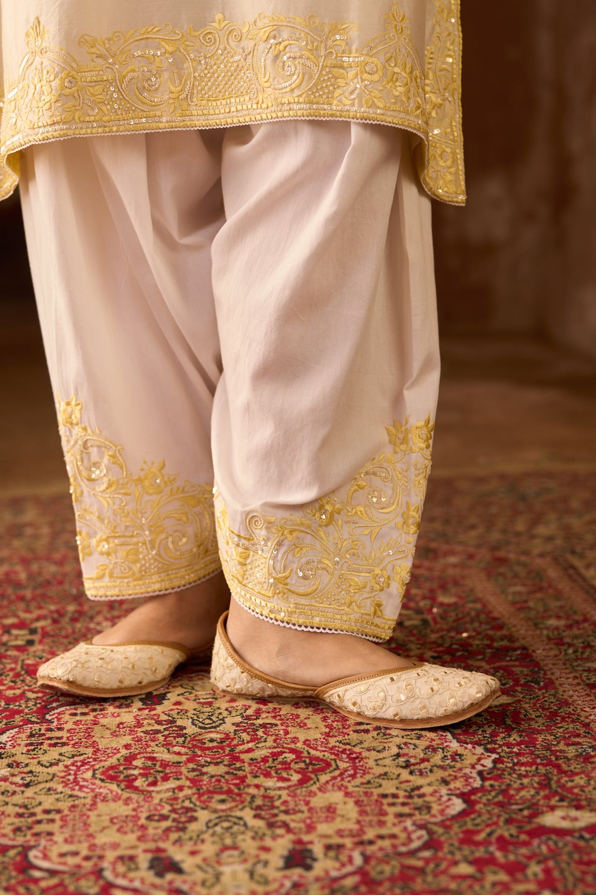 HANI - DAISY IVORY WITH LEMON YELLOW A-LINE KURTA WITH SALWAR AND DUPATTA (LXRTS)