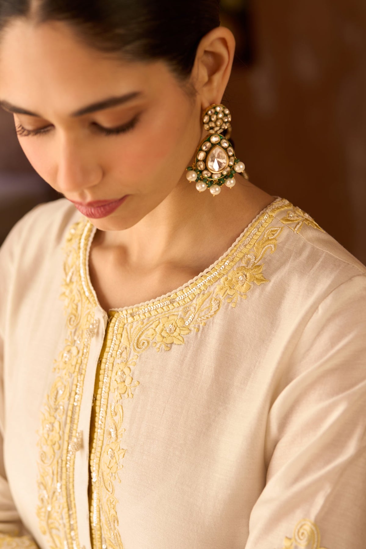 HANI - DAISY IVORY WITH LEMON YELLOW A-LINE KURTA WITH SALWAR AND DUPATTA (LXRTS)