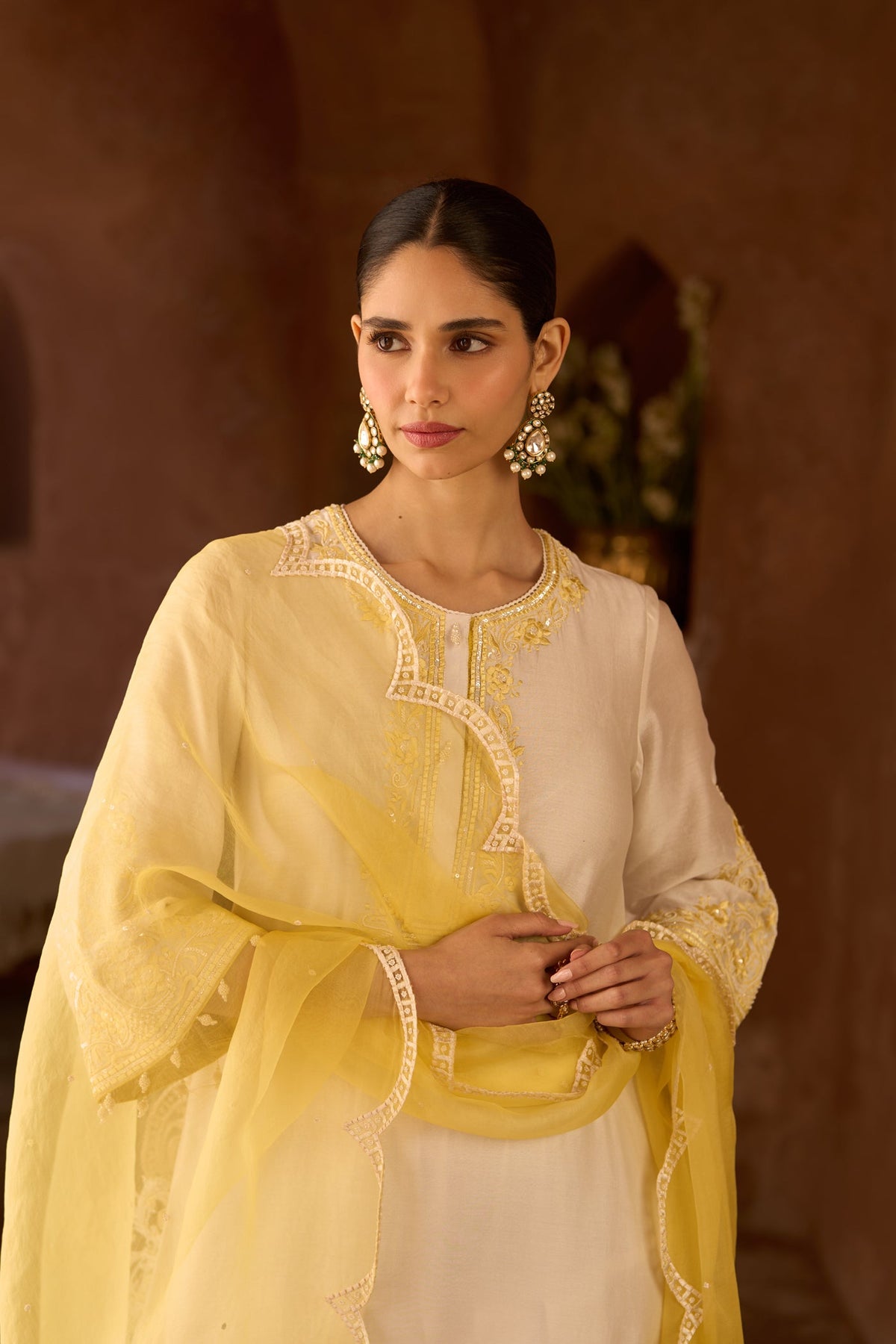 HANI - DAISY IVORY WITH LEMON YELLOW A-LINE KURTA WITH SALWAR AND DUPATTA (LXRTS)