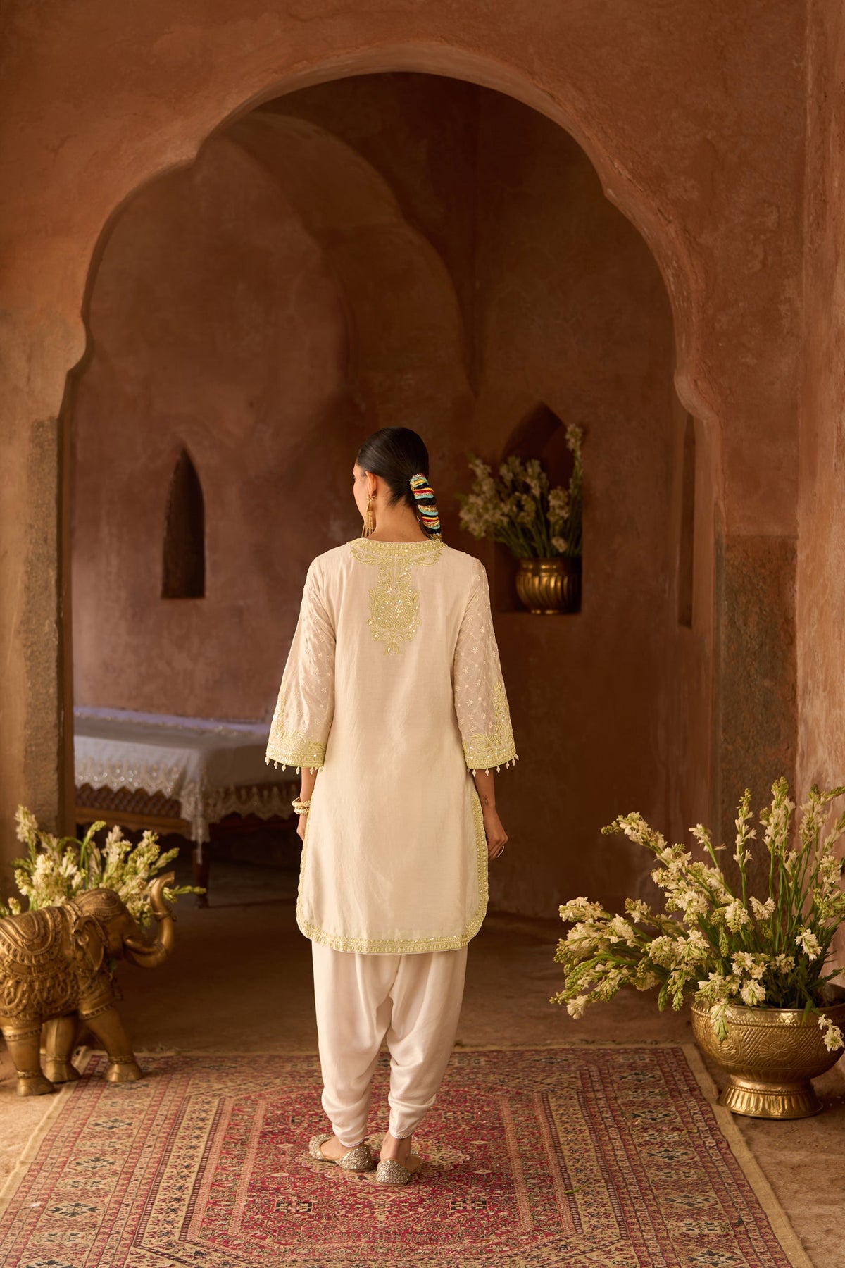 RUHI - DAISY IVORY WITH MINT GREEN SHORT KURTA AND DHOTI (LXRTS)