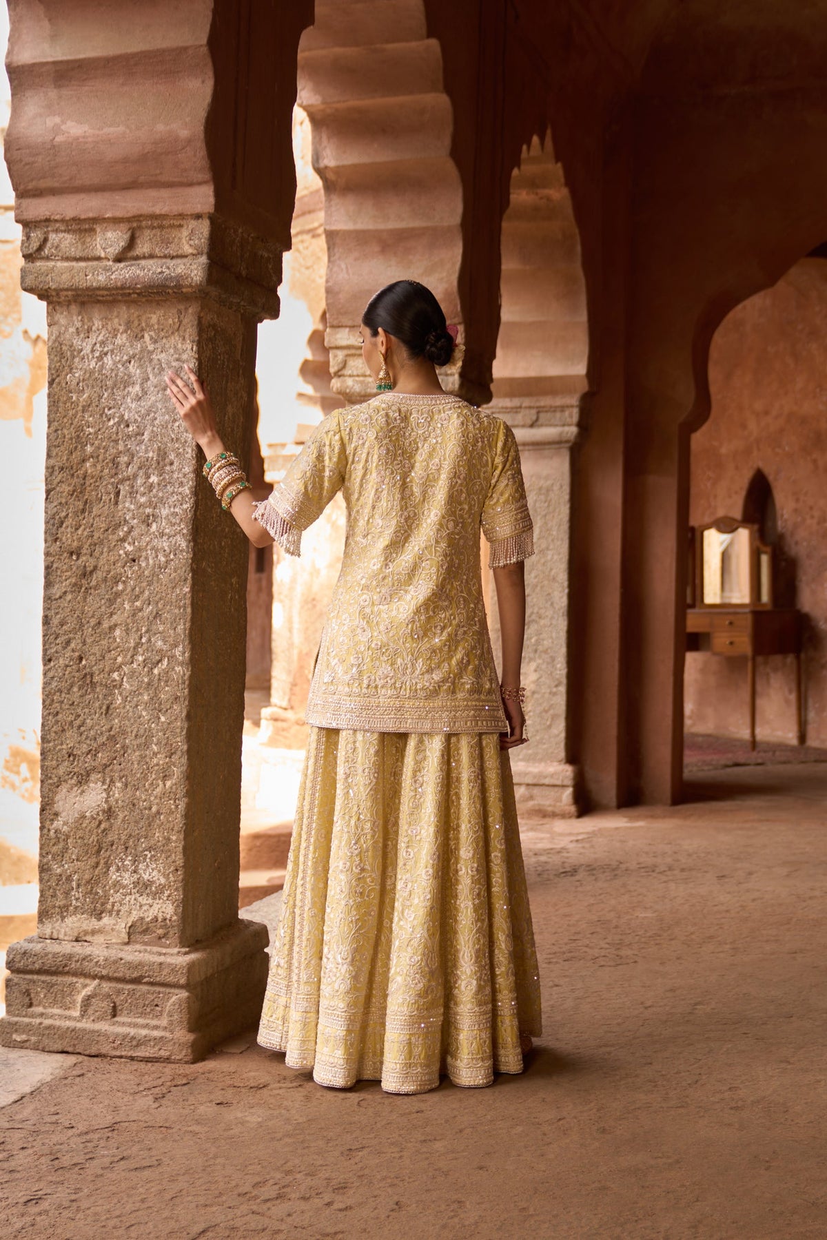 HEER - LEMON YELLOW SHORT KURTA WITH SHARARA AND DUPATTA (LXRTS)