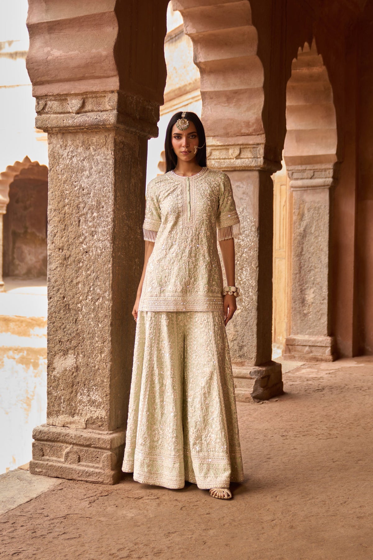 Mehal Kejriwal In HEER - MINT GREEN SHORT KURTA WITH SHARARA AND DUPATTA