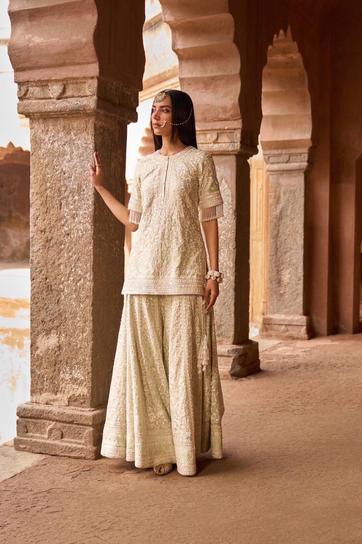 Mehal Kejriwal In HEER - MINT GREEN SHORT KURTA WITH SHARARA AND DUPATTA