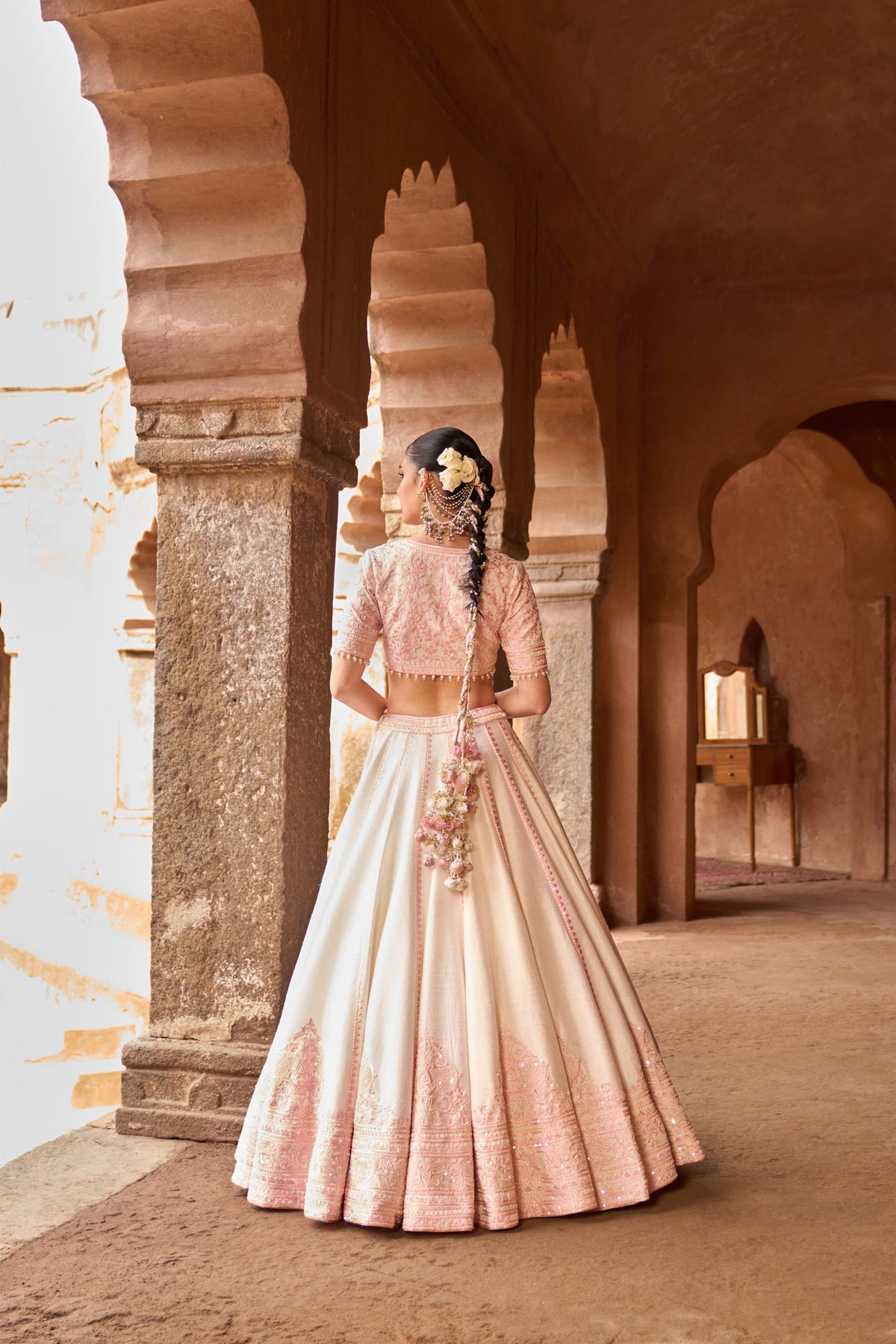 SAYEEDA - DAISY IVORY WITH PINK EMBROIDERED LEHENGA (LXRTS)