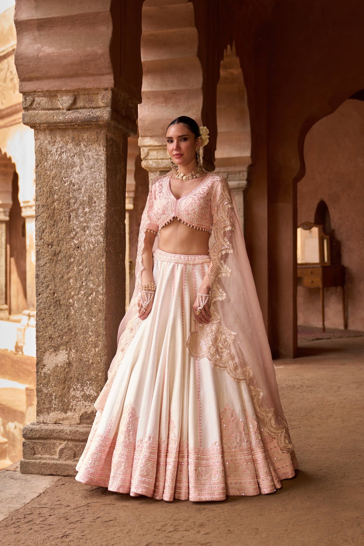 SAYEEDA - DAISY IVORY WITH PINK EMBROIDERED LEHENGA (LXRTS)