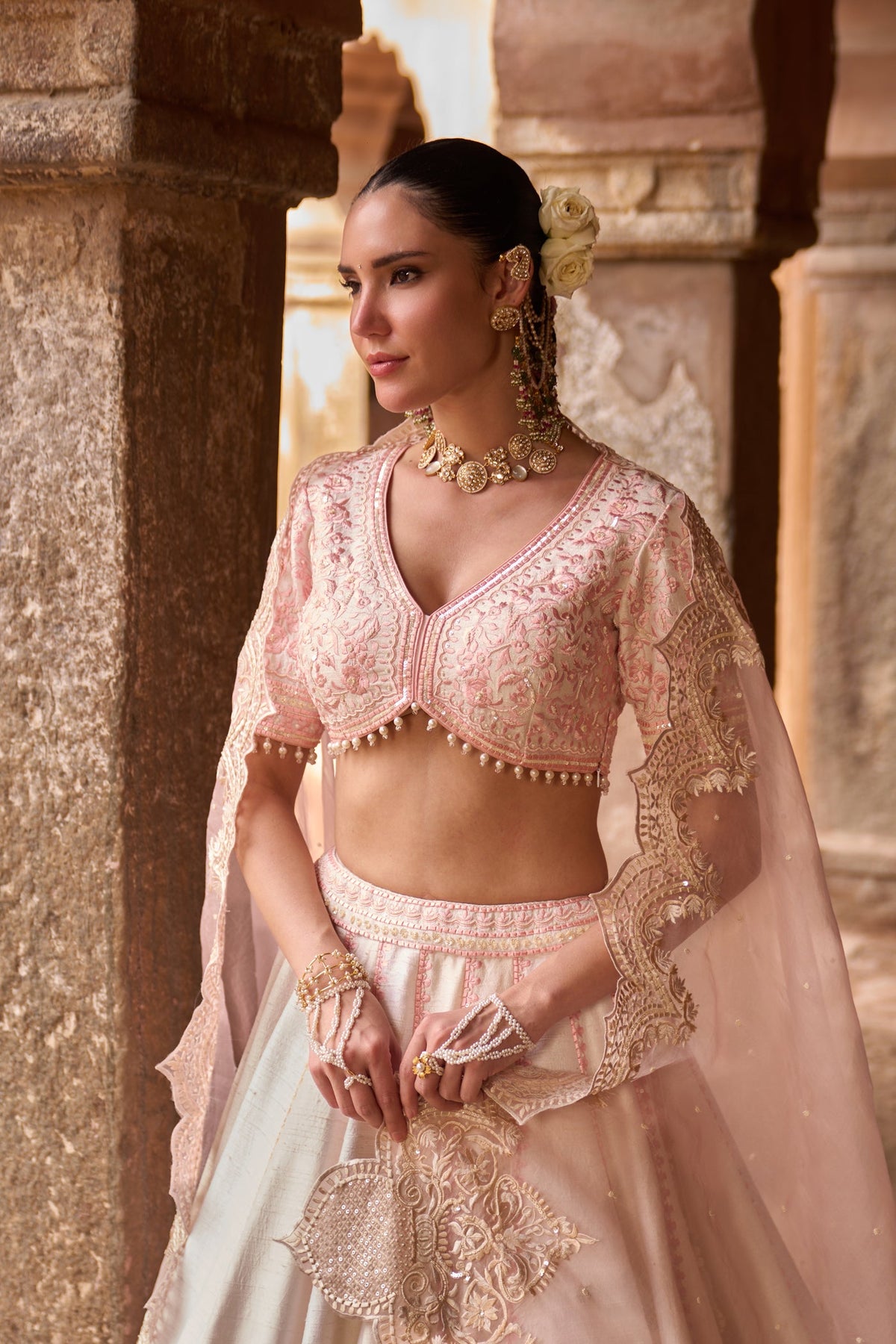SAYEEDA - DAISY IVORY WITH PINK EMBROIDERED LEHENGA (LXRTS)