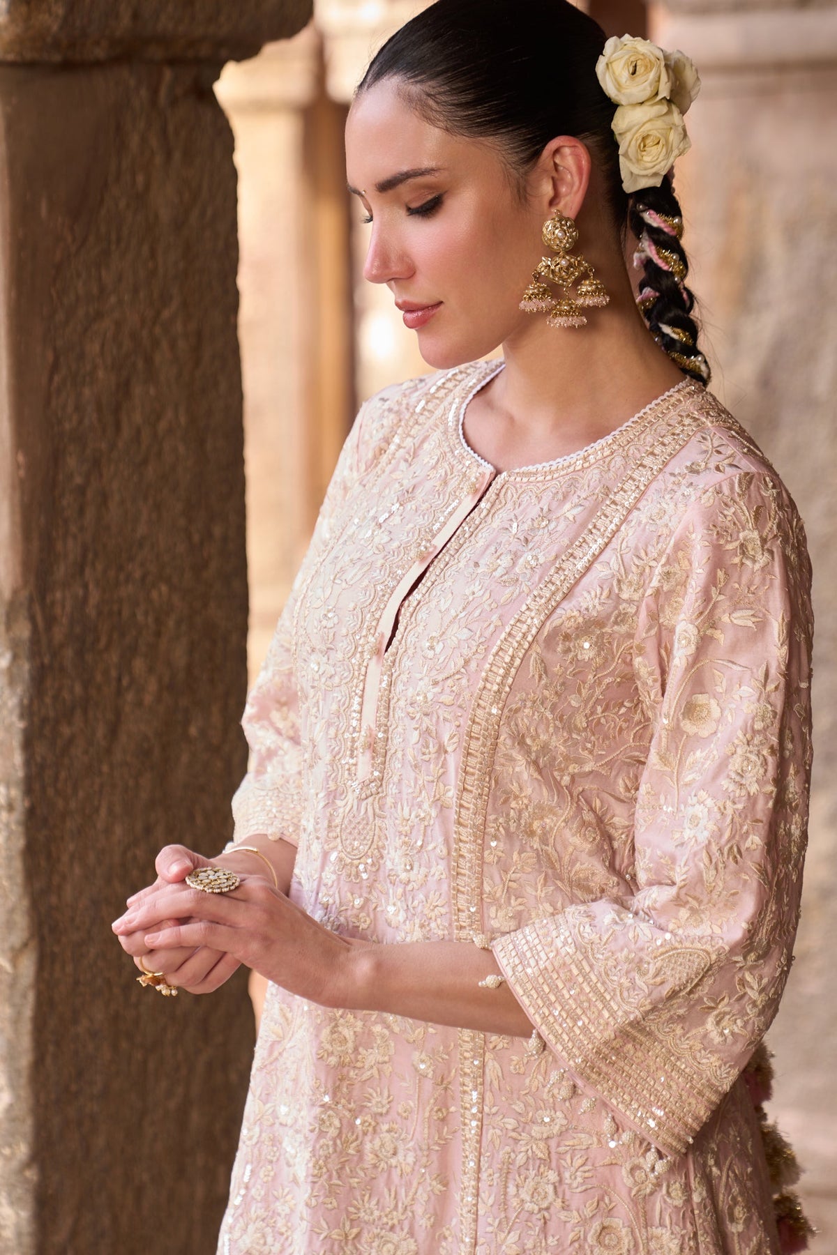 SABOOR - PINK SHORT A-LINE KURTA WITH STRAIGHT PANTS AND DUPATTA