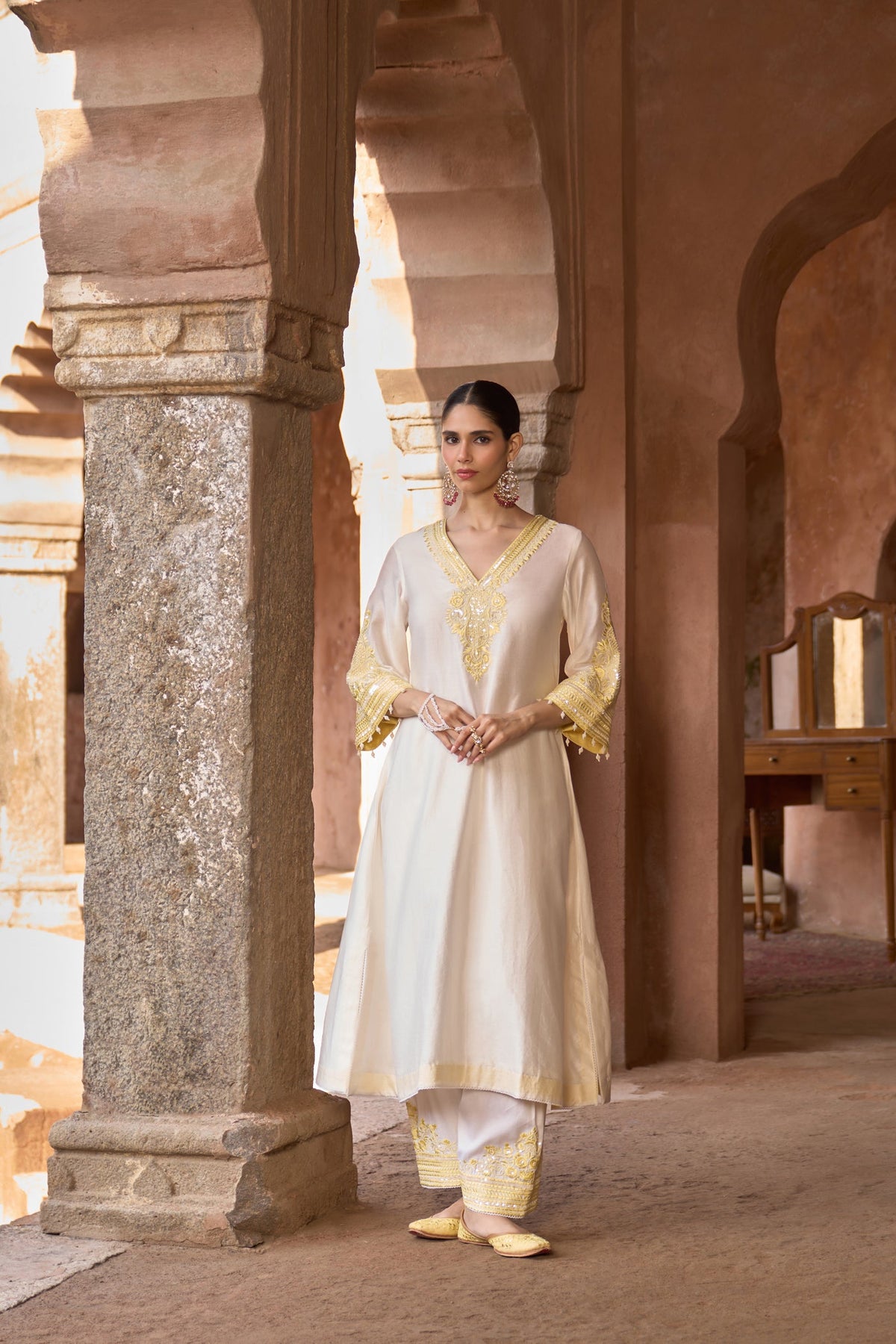 SAHABAT - DAISY IVORY WITH LEMON YELLOW KAAFTAN WITH SALWAR (LXRTS)