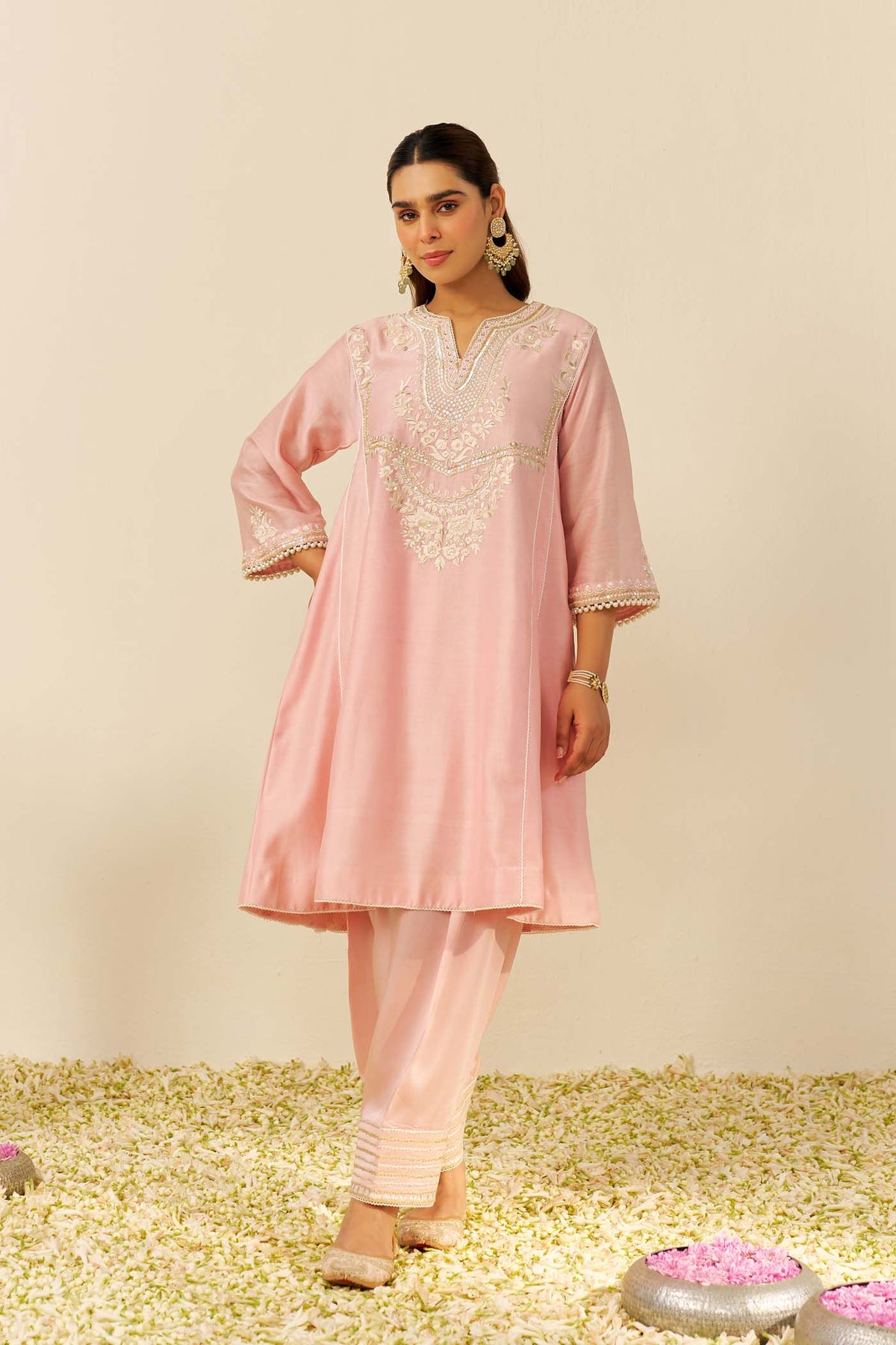 AIZA - Blush Pink SHORT CHAUGA WITH SALWAR