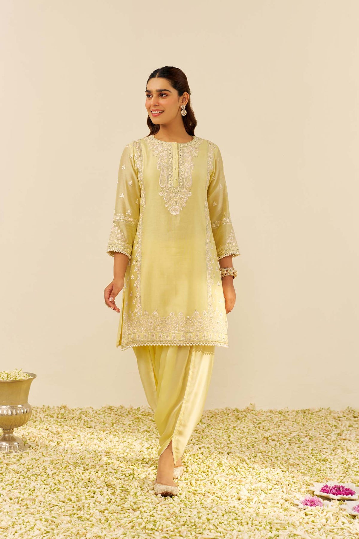 Vipra Mehta in ZAISHA - Lemon Yellow SHORT KURTA WITH DHOTI