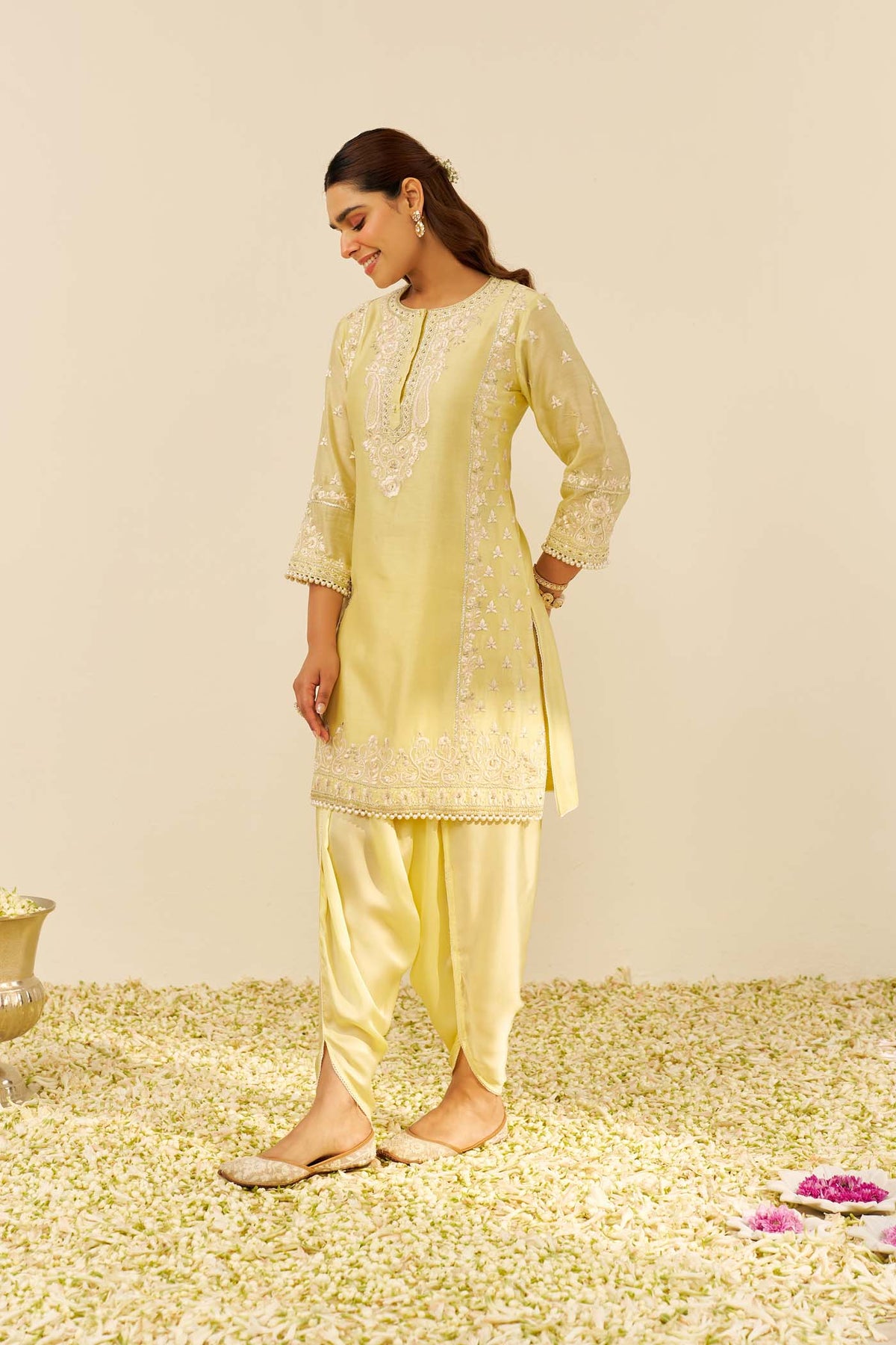 Vipra Mehta in ZAISHA - Lemon Yellow SHORT KURTA WITH DHOTI